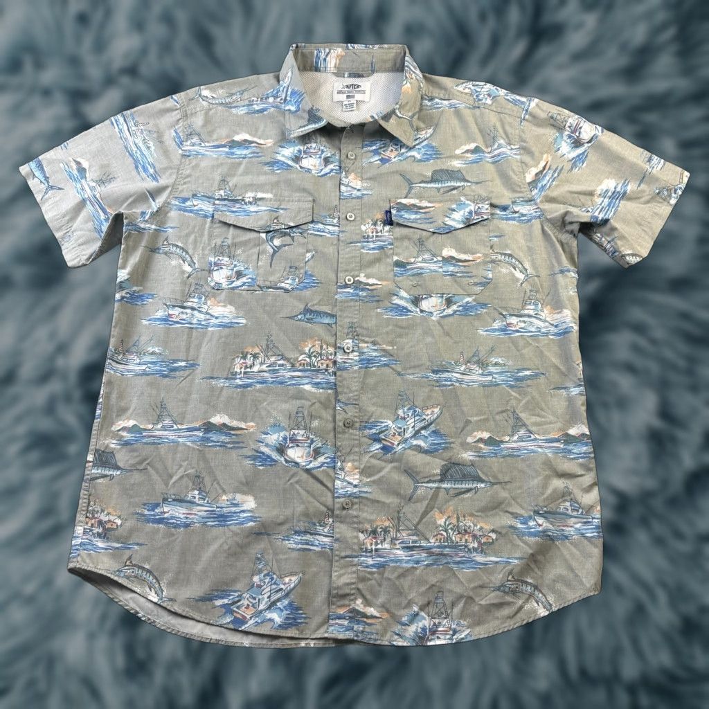 Vintage AFTCO Shirt Mens XL Gray Button-Up Vented Outdoor Breathable Pockets Short Sleeve Cotton Polyester Marlin Fishing Casual Formal Vintage No Size US XL / EU 56 / 4 - 1 Thumbnail