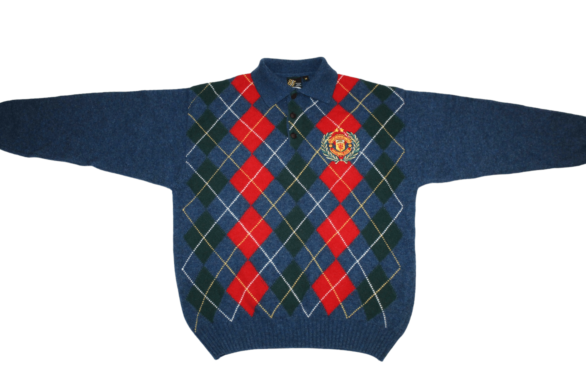 Other UK RARE VTG💥80s MUFC Wool Blend Argyle Polo Sweater Size US M / EU 48-50 / 2 - 2 Thumbnail