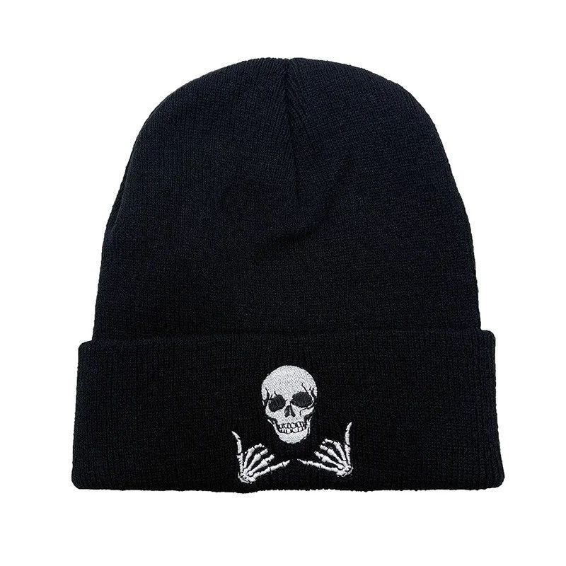 Other Winter Embroidery Skull Gestures Knit Beanies Hat Size ONE SIZE - 3 Thumbnail