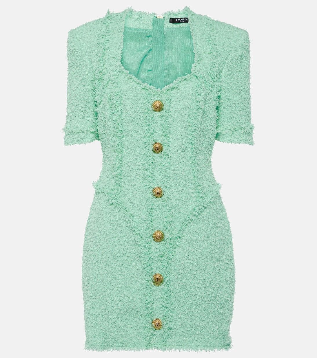 Balmain o1mt1gz0126 Tweed Short Dress in Green Size XS / US 0-2 / IT 36-38 - 1 Thumbnail
