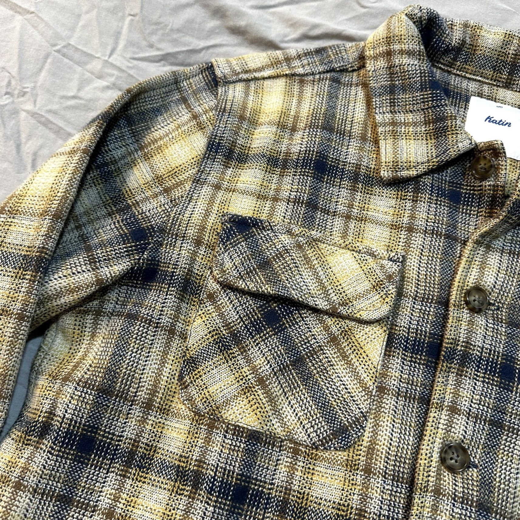 Katin Katin Shiloh Flannel Shirt Mens Medium Brown Blue Plaid Button Up Shacket Size US M / EU 48-50 / 2 - 5 Thumbnail