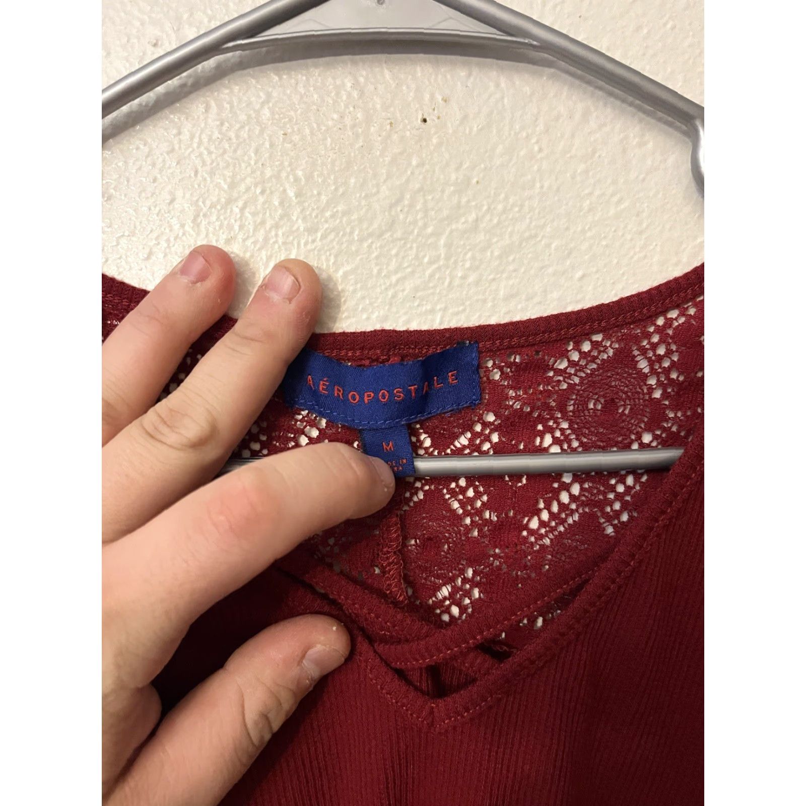 Aeropostale Aeropostale Blouse Shirt V-Neck Long Sleeve Cold Shoulder Ribbed Maroon Red Womens M Adult? Size M / US 6-8 / IT 42-44 - 3 Thumbnail