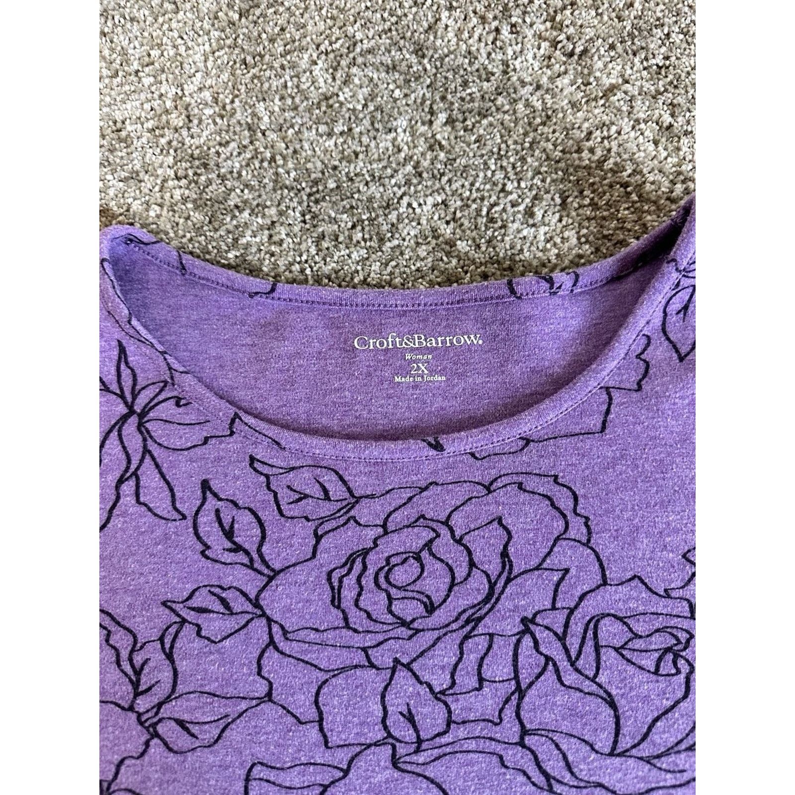 Croft & Barrow Croft & Barrow Women's 2X Purple Floral Long Sleeve Shirt Size XXL / US 16-18 / IT 52-54 - 2 Thumbnail