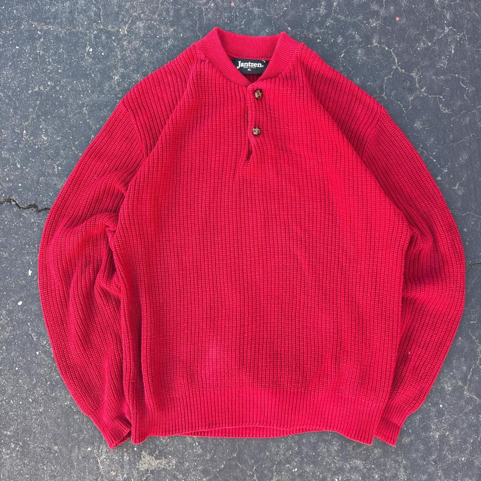 Jantzen Vintage 90s Jantzen Red Collared Sweater – Size XL Size XL / US 12-14 / IT 48-50 - 1 Thumbnail