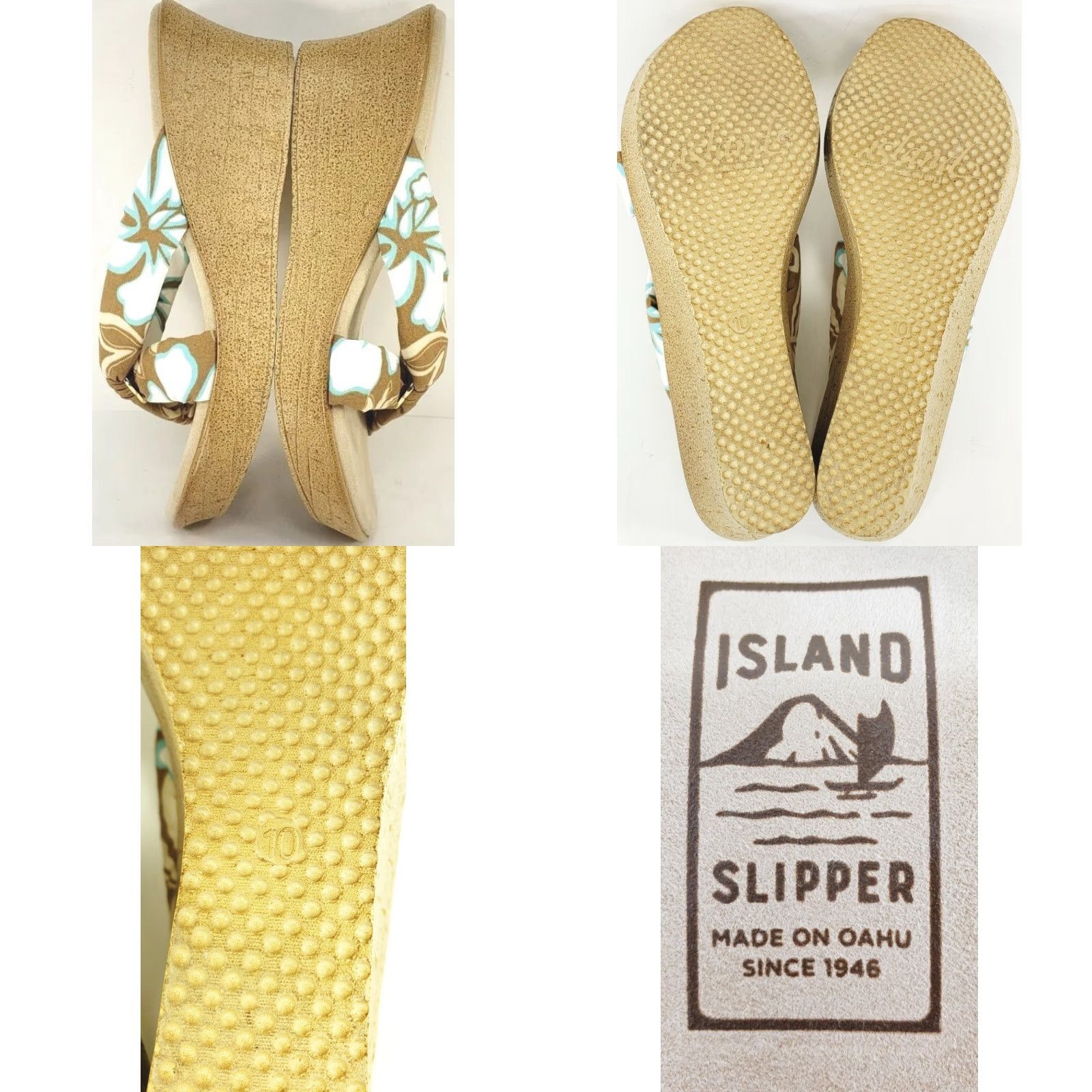 Vintage Island Slipper Sandal Women's 10M Brown Blue White Tropical Floral Patterned Fabric Straps Slide Wedge Sandal Size US 10 / IT 40 - 8 Thumbnail