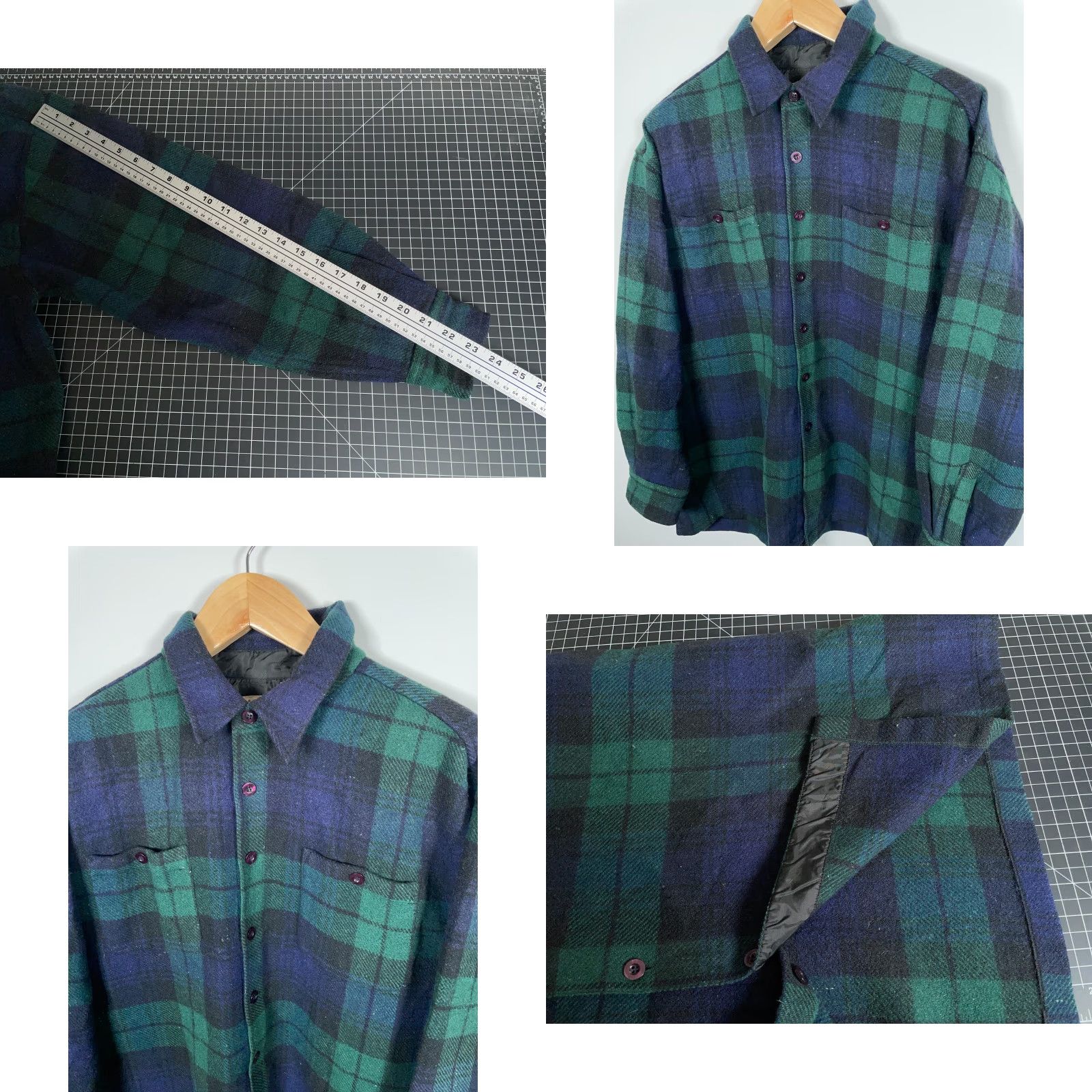 Vintage Vintage Wool Flannel Shirt Heavyweight Grunge Tartan Dark Blue Green Workwear Adult XL Green Wool Size US XL / EU 56 / 4 - 8 Thumbnail