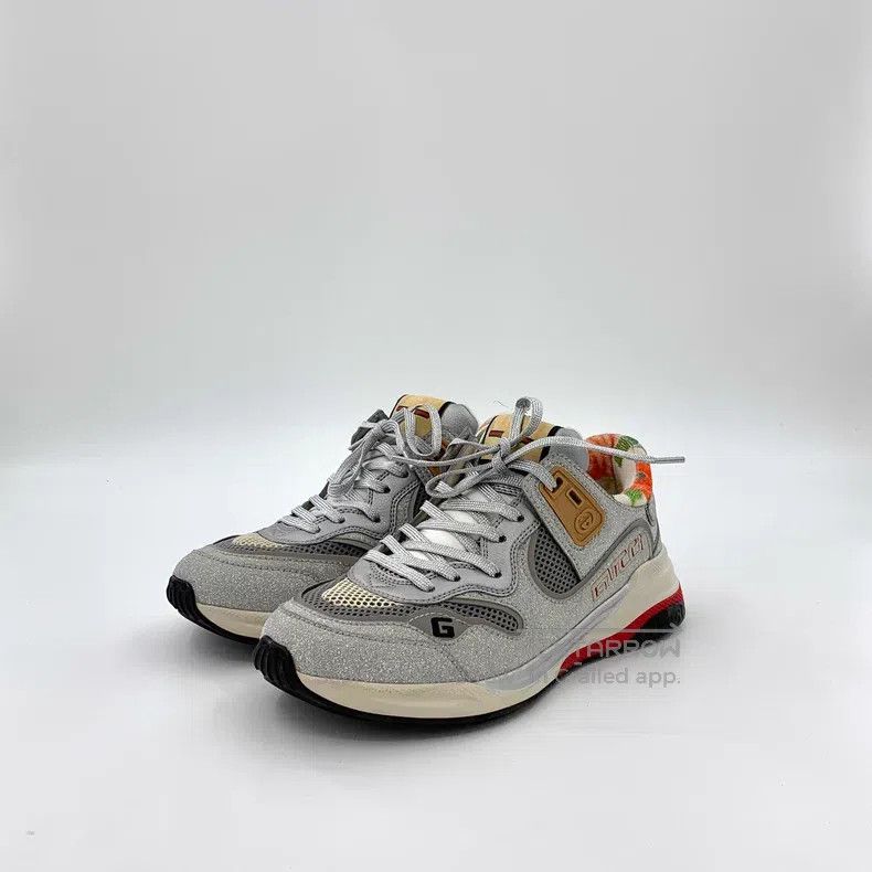 Gucci Gucci Gray glitter lace-thed casual flat sneakers Size US 7 / IT 37 - 1 Thumbnail