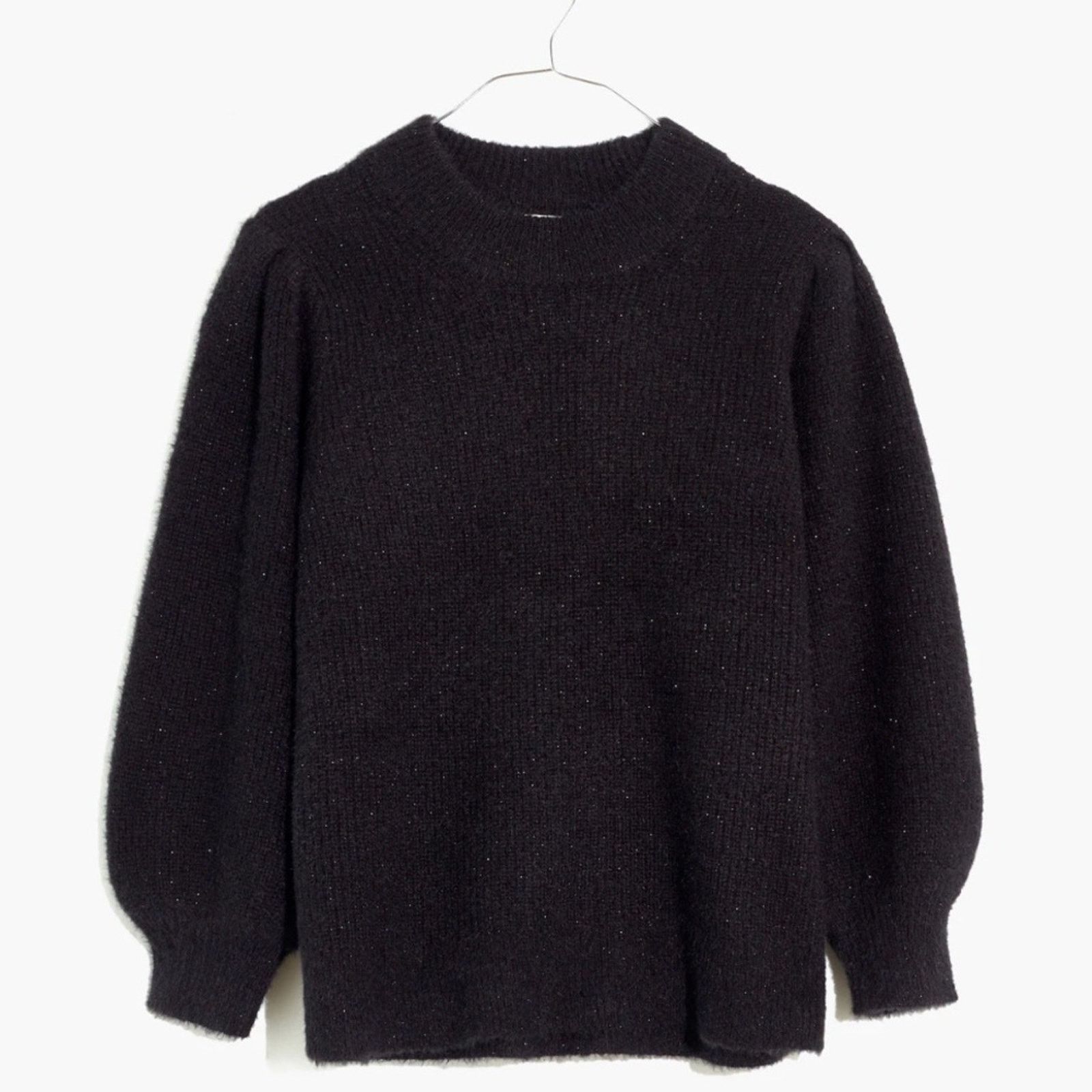 Madewell Maxwell Eaton Puff-Sleeve Pullover Sweater in Shimmery Black Size XS / US 0-2 / IT 36-38 - 1 Thumbnail