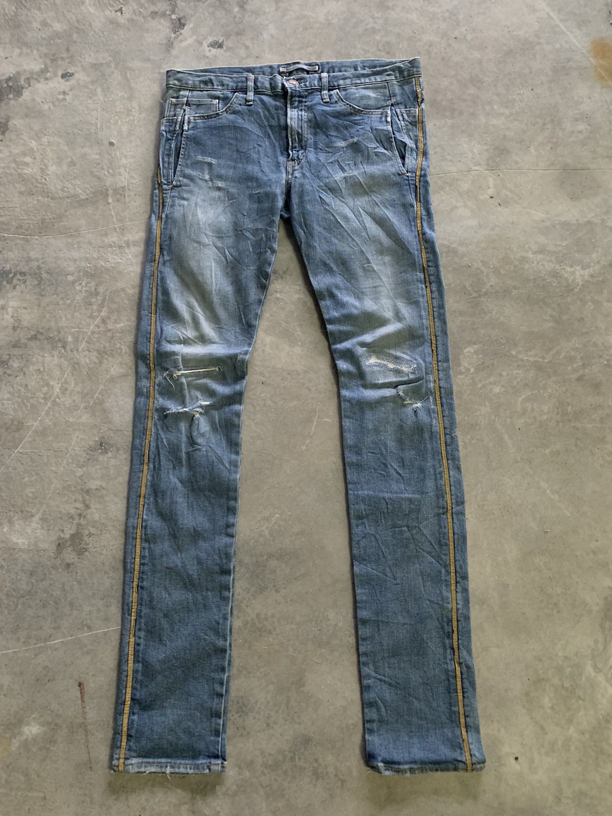 Maison MIHARA YASUHIRO MIHARAYASUHIRO skinny distressed with side goldish line Size US 33 - 1 Thumbnail