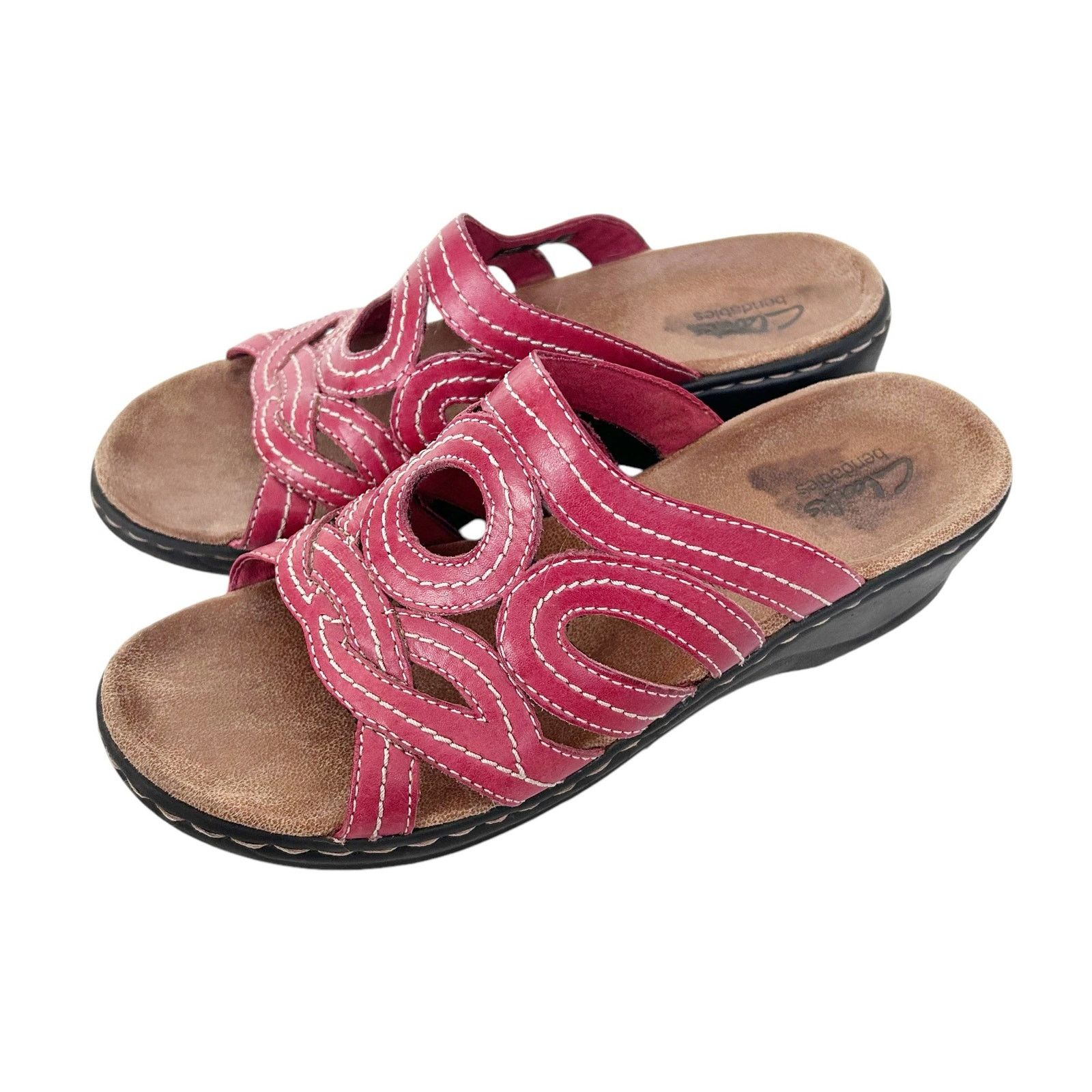 Clarks Clarks Bendables Red Leather Slide Wedges Sz 8.5 Size US 8.5 / IT 38.5 - 4 Thumbnail