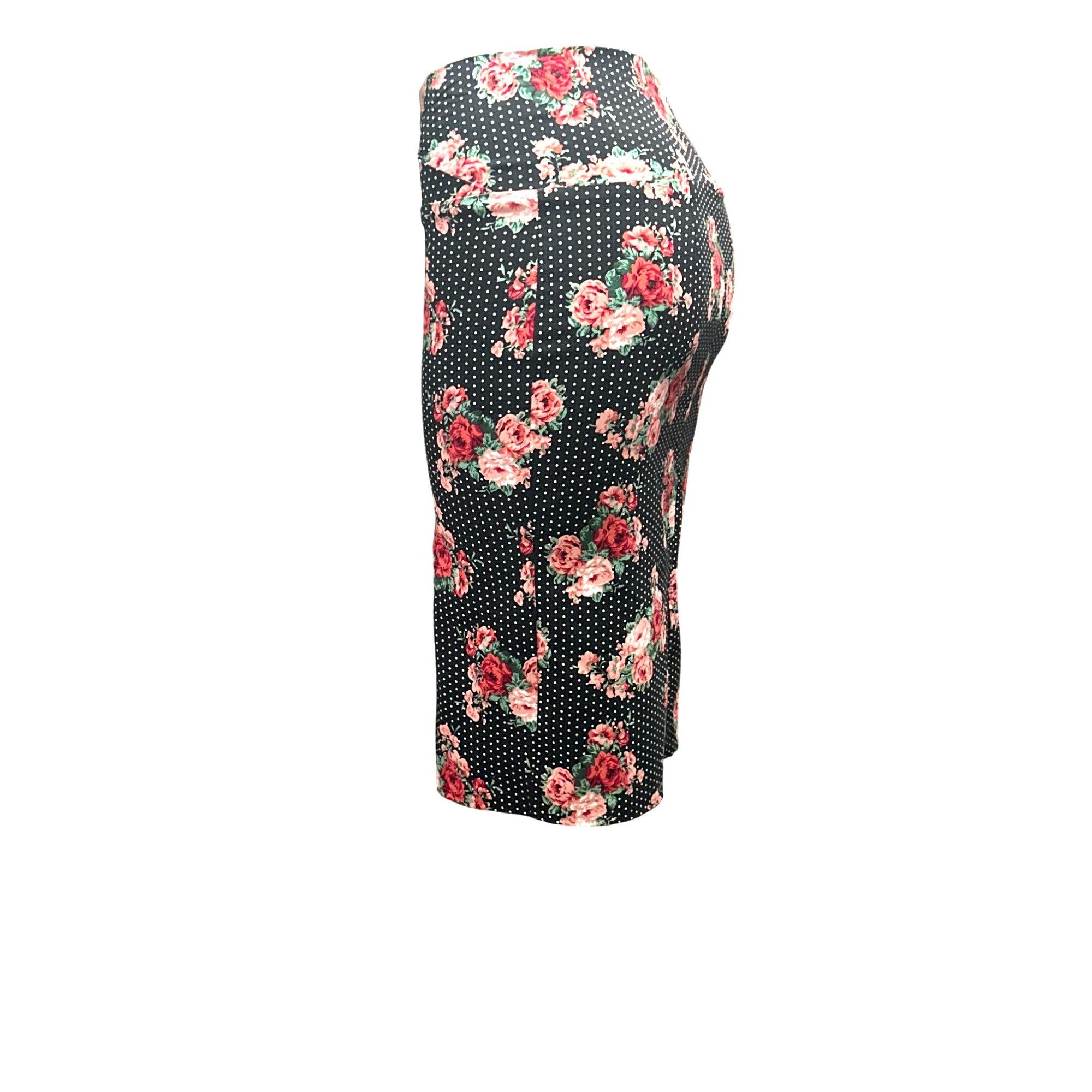 Other ABN Floral Pencil Skirt M Black White Dot High Waist Stretch Size 27" / US 4 / IT 40 - 4 Thumbnail