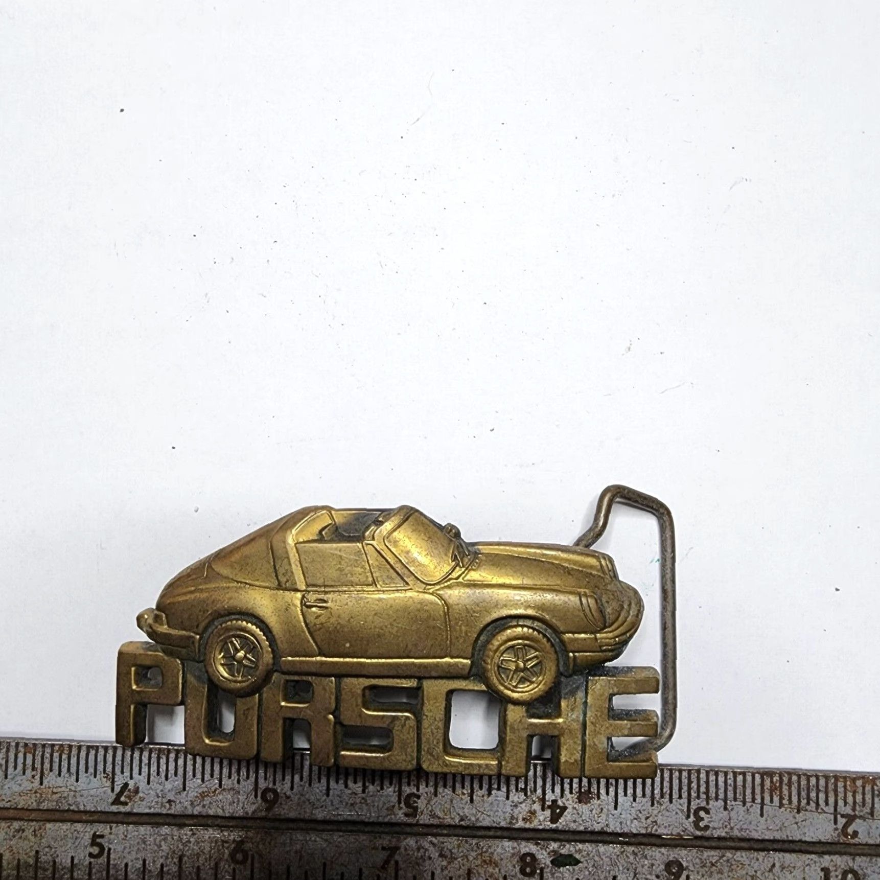 Vintage VINTAGE Porsche Car Belt Buckle Solid Brass 1980s Transportation Men Gold Size ONE SIZE - 3 Thumbnail
