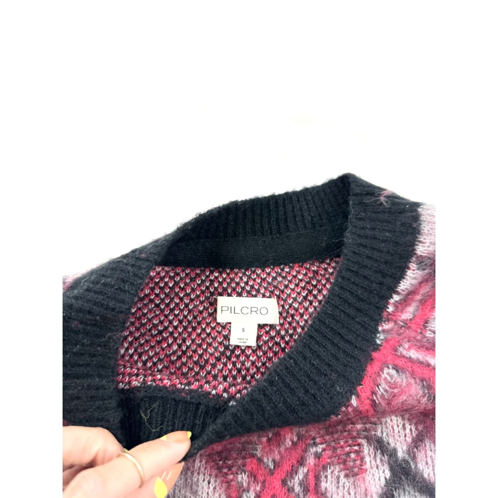 Vintage Pilcro Sweater Womens Small Pink Black Acrylic Short Sleeve Lattice Bethesda Row Size S / US 4 / IT 40 - 4 Thumbnail