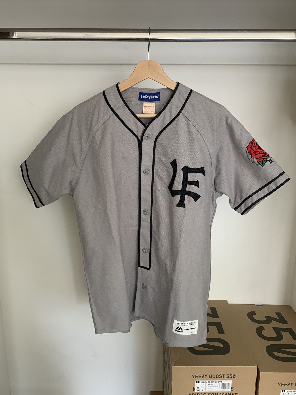 image of Lafayette x Majestic Baseball Jersey Medium in Grey, Men's