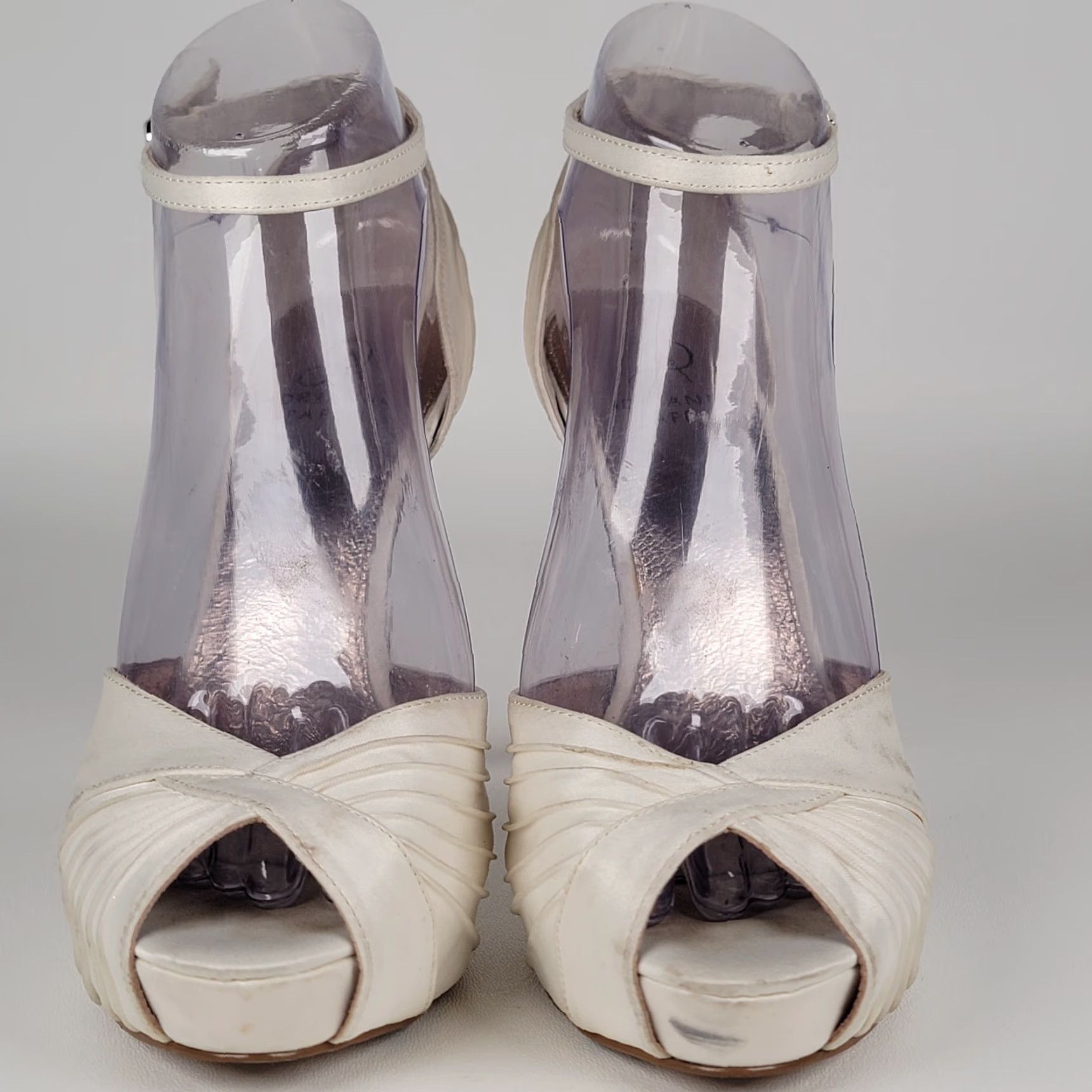 Adrianna Papell Adrianna Papell Women's Samoa Pump US 7 M Ivory Satin Peep Toe Stiletto Buckle Adjustable Strap Size US 7 / IT 37 - 2 Thumbnail