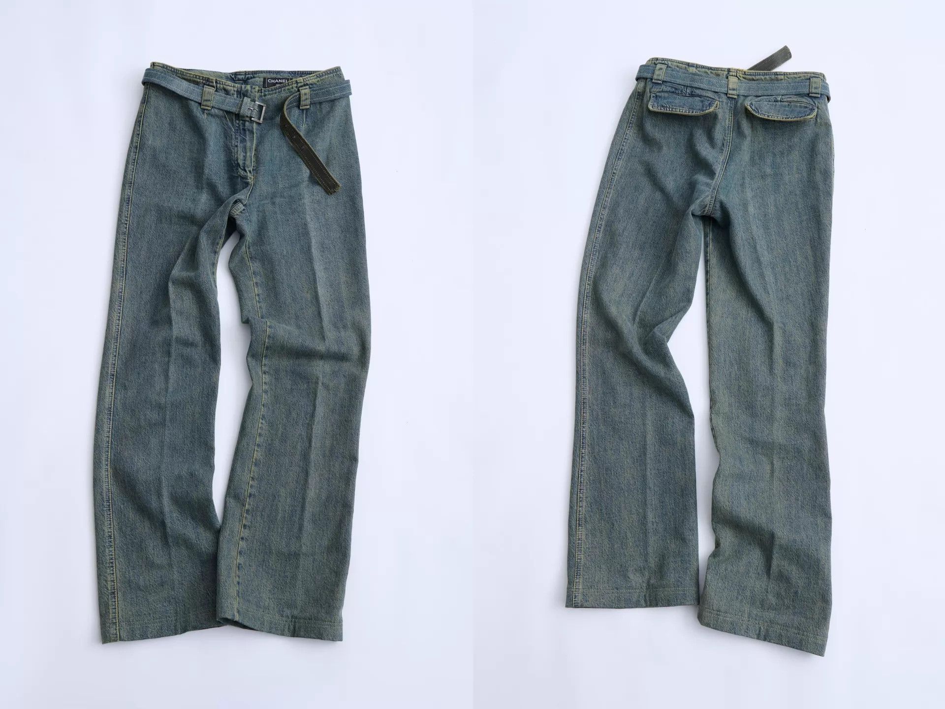 Chanel CHANEL 00 KL Washed Belted Flared Jeans Gray Teal Size 28" / US 6 / IT 42 - 8 Thumbnail