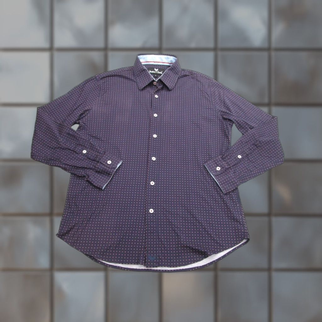 Vintage Buttercloth Slim Fit Button-Up Shirt Mens Large Blue Polka Dot Stretch Casual Preppy Size US L / EU 52-54 / 3 - 1 Thumbnail