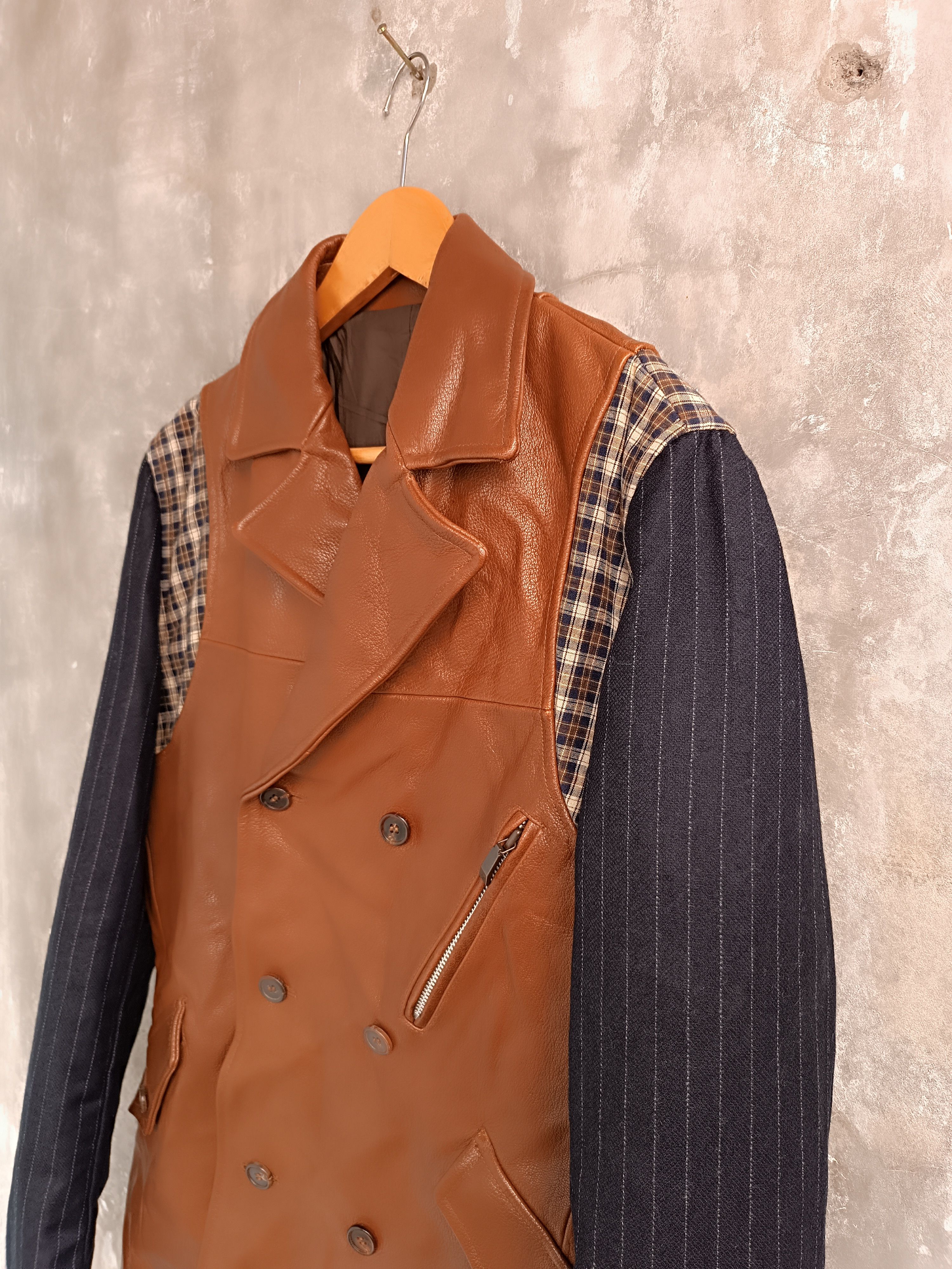 Japanese Brand × Other RARE 🔥 BLAZER JACKET WITH A COMBINATION OF BROWN LEATHER Size 52S - 5 Thumbnail