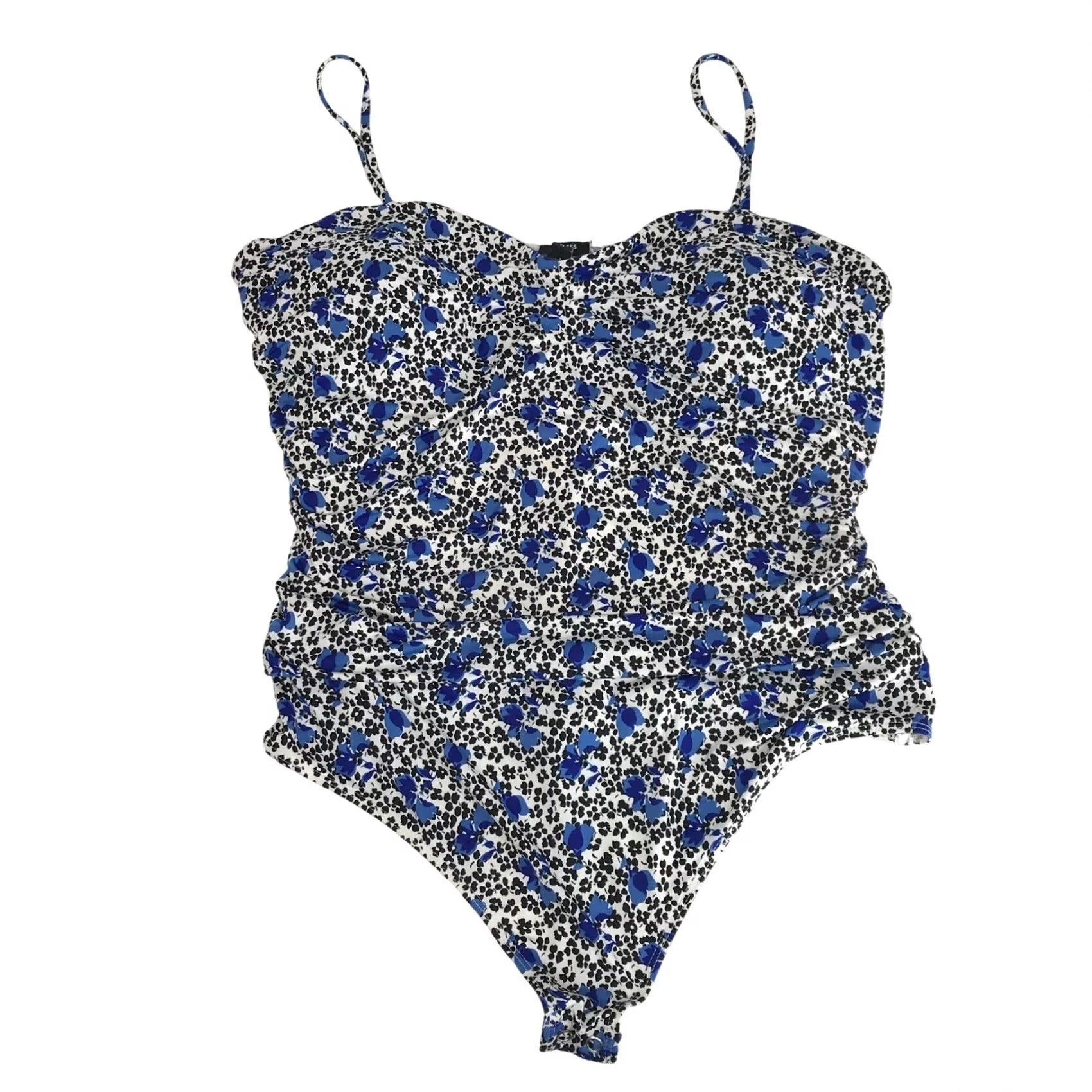 Express Express Body Contour Halter Top XL Blue Black Floral Ruched Sleeveless NWT Size XL / US 12-14 / IT 48-50 - 2 Thumbnail