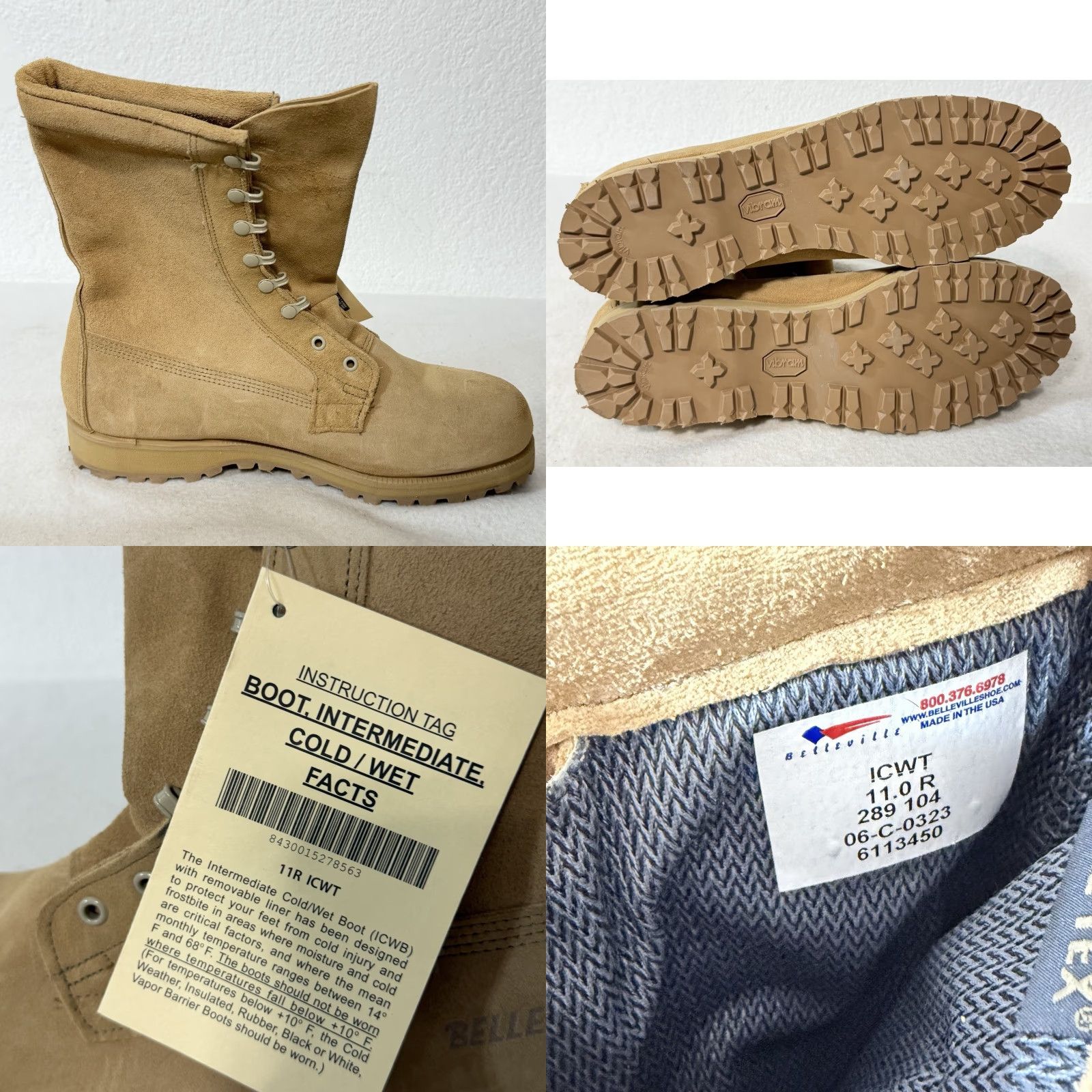 Vibram Belleville Boots Men's 11 R Gore-Tex Vibram Military Mid-Calf Tan Boots Waterproof Durable Size US 11 / EU 44 - 8 Thumbnail