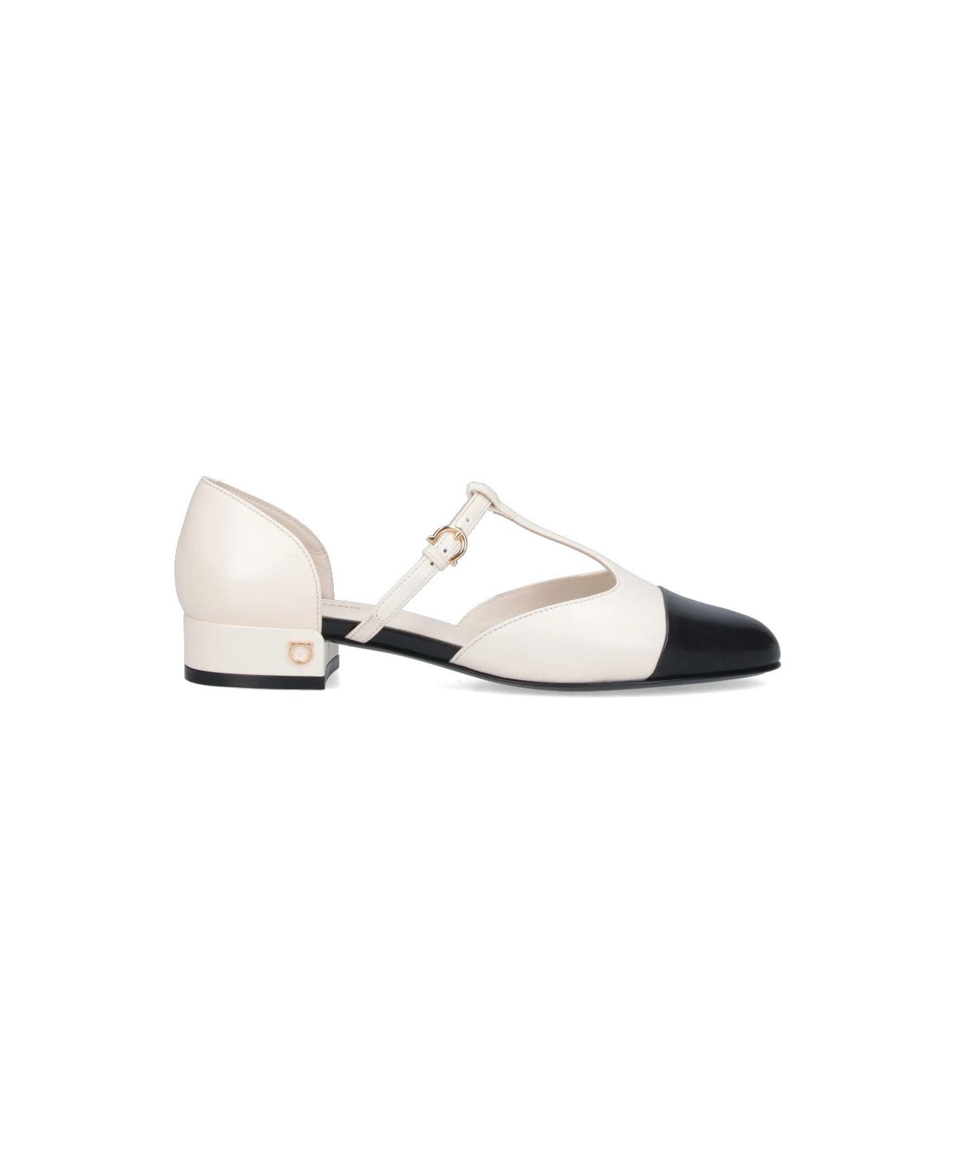 Salvatore Ferragamo o1s1rm0126 T-strap Ballet Pumps in White/Black Size US 7 / IT 37 - 1 Thumbnail