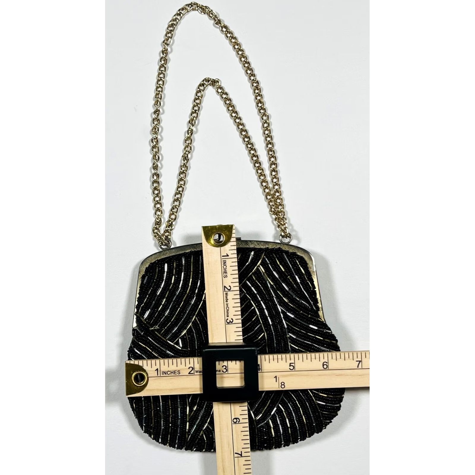 Vintage VINTAGE Regale LTD Beaded Bag Womens Small Black Gold Chain Evening Purse 90s Glam Size ONE SIZE - 5 Thumbnail