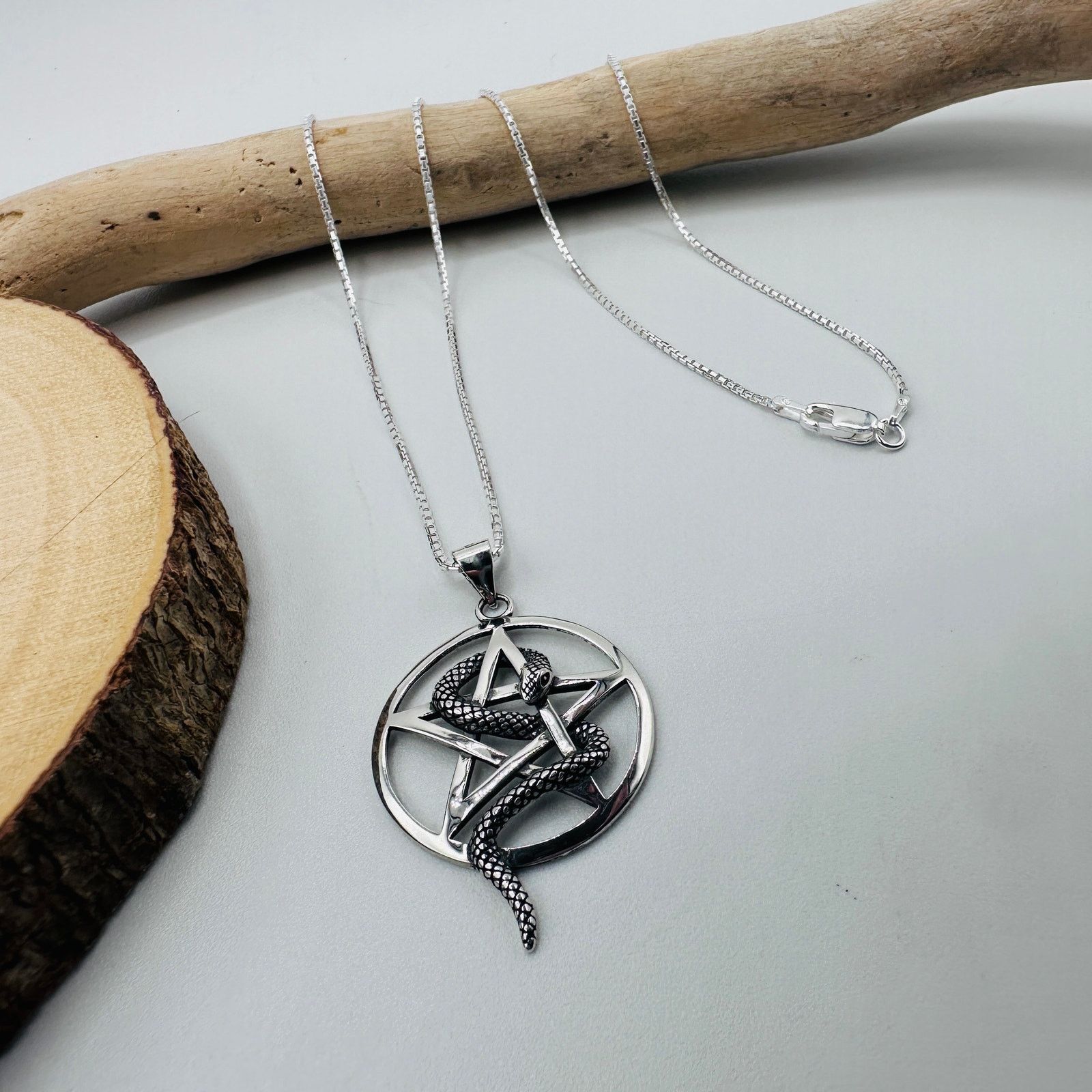 The Unbranded Brand Sterling Silver Snake Pentagram Pendant Necklace-925 Silver Size ONE SIZE - 4 Thumbnail
