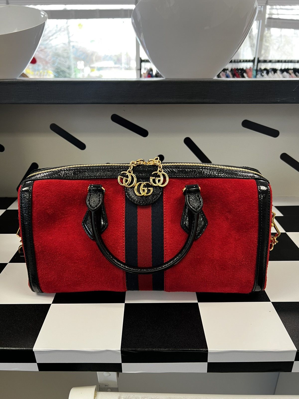 Gucci NWOT Gucci Red Suede Medium Ophidia Boston W/ Box & Dustbag Size ONE SIZE - 3 Thumbnail
