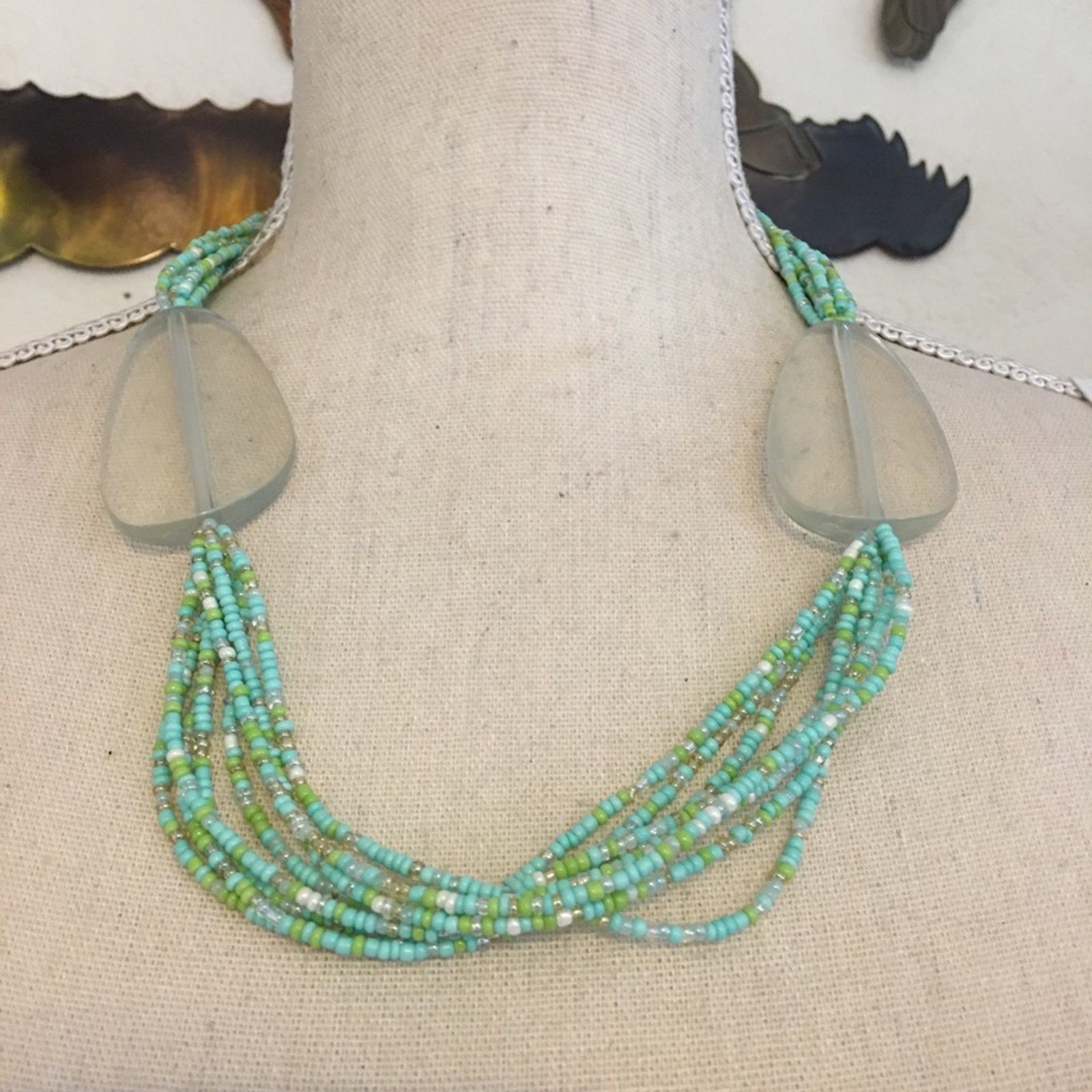 Vintage Vintage green tone seed bead plastic disc necklace Size ONE SIZE - 1 Thumbnail
