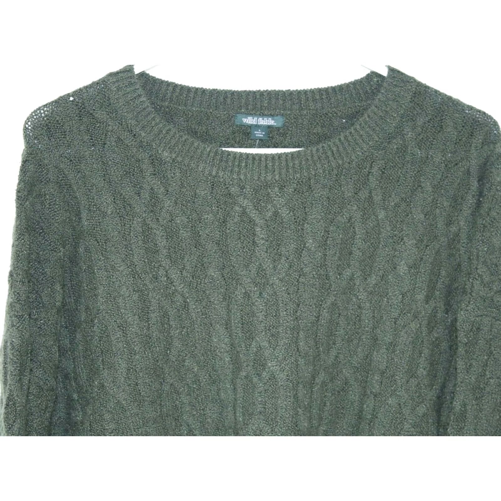 Vintage Wild Fable Green Cable-Knit Long Sleeve Round Neck Pullover Sweater Women's Large L Size L / US 10 / IT 46 - 3 Thumbnail