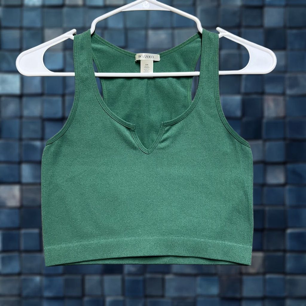 Vintage Bozzolo Tank Top Womens S/M Green V Neck Cropped Ribbed Sleeveless Size S / US 4 / IT 40 - 1 Thumbnail