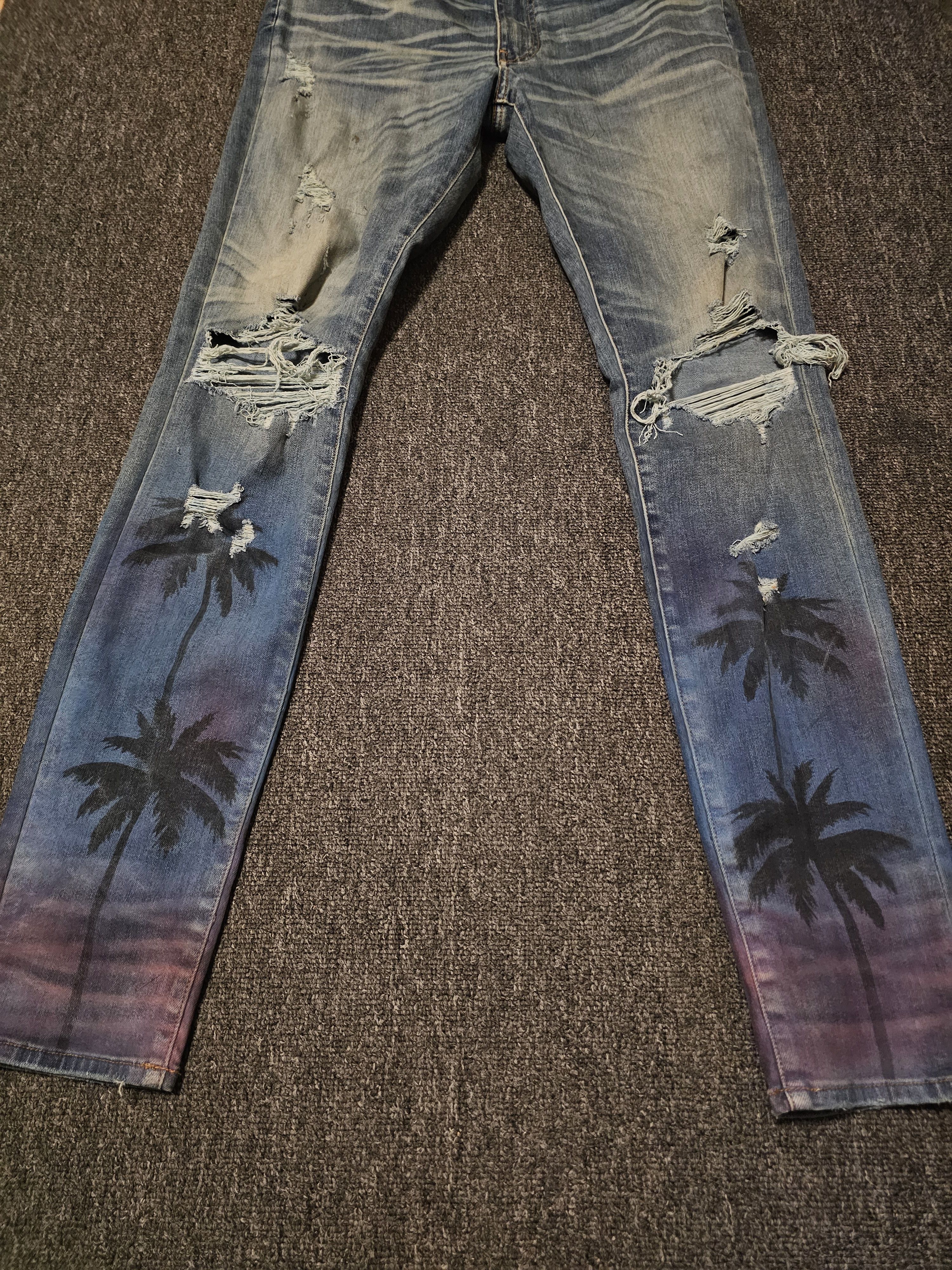 Amiri Amiri Men's Coconut Tree Painted Ripped Jeans Size 34 Size US 34 / EU 50 - 2 Thumbnail