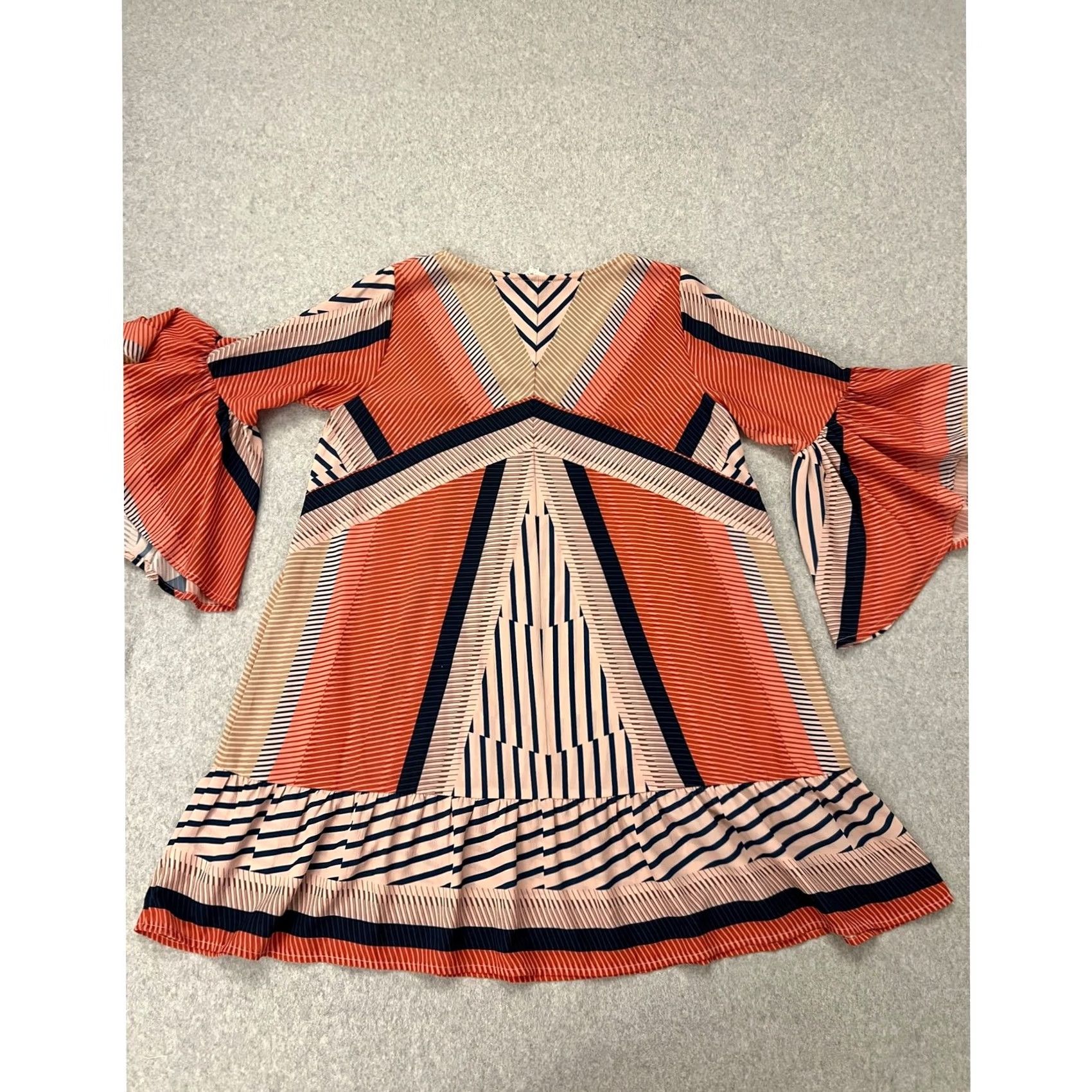 Bell Umgee Blouse Womens S Bell Sleeve Pinstripe Ruffled Multicolor Fall Spring Summer Winter Flowy V-Neck Size S / US 4 / IT 40 - 2 Thumbnail