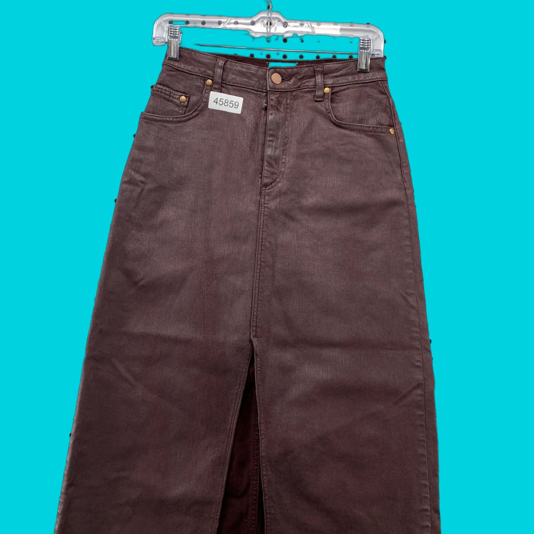 Anthropologie VINTAGE Anthropologie Pilcro Madi Denim Skirt Womens 4 Maroon Waxed Front Slit A-Line Purple 90s Womens Size 27" / US 4 / IT 40 - 1 Thumbnail
