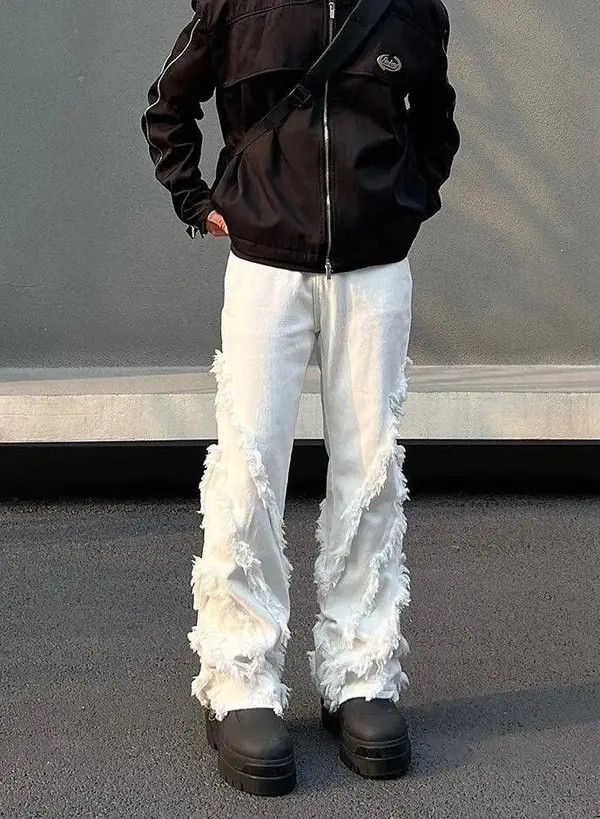 Vintage Opium White Distressed Denim Jeans Size US 30 / EU 46 - 7 Thumbnail