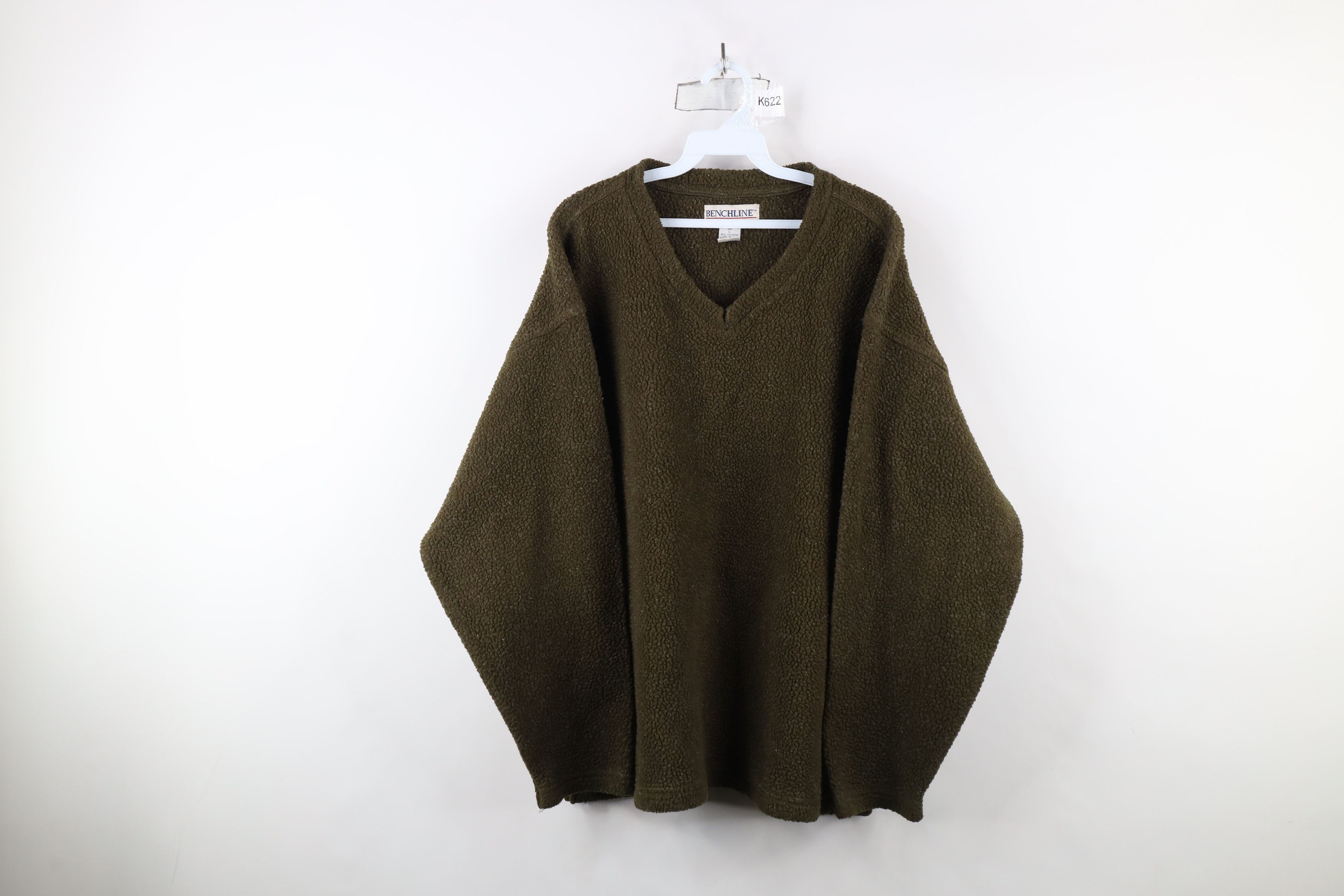 Vintage Vintage 90s Streetwear Blank Deep Pile Fleece V-Neck Sweater Size US L / EU 52-54 / 3 - 1 Thumbnail