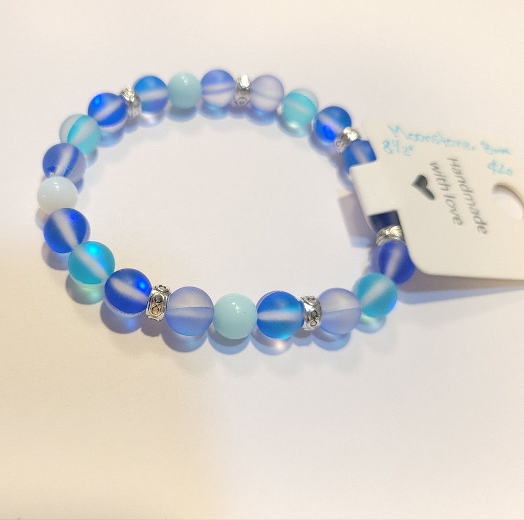 Handmade Glass Moonstone Beaded Bracelet 8.5" Size ONE SIZE - 3 Thumbnail