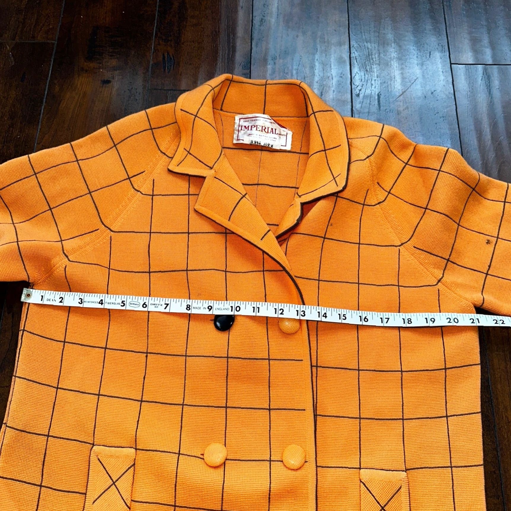 Imperial VINTAGE Imperial Wool Overcoat Women M Check Orange 1960s 70s Long 100% Wool Rockabilly Size M / US 6-8 / IT 42-44 - 7 Thumbnail