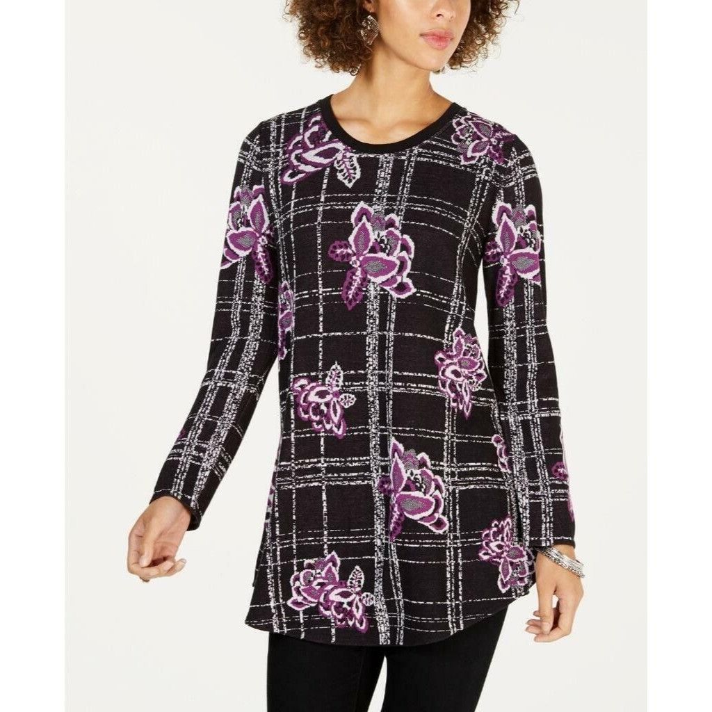 Other Style & Co Patterned Jacquard Sweater, Violet combo, Sz. L Size L / US 10 / IT 46 - 1 Thumbnail