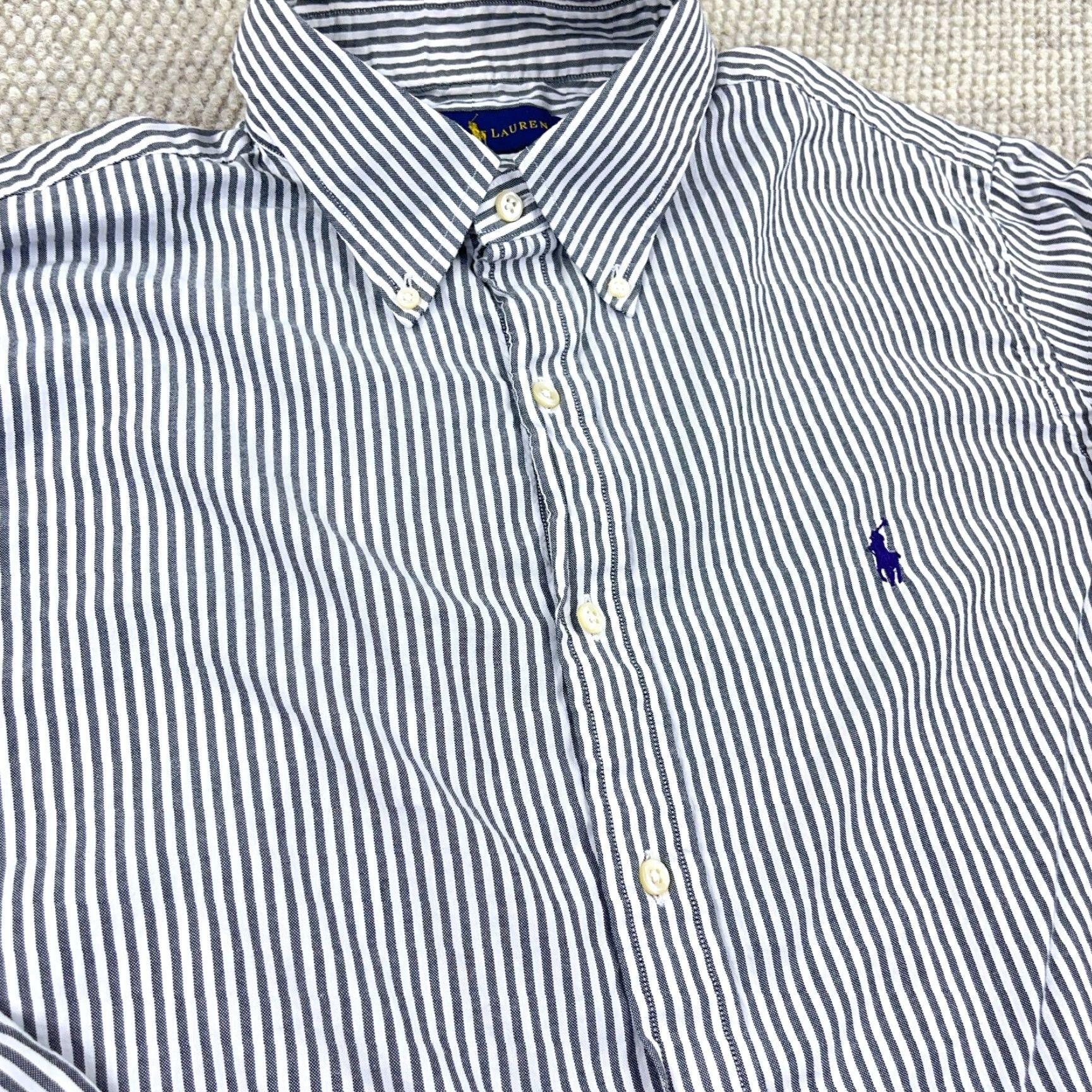 Ralph Lauren Ralph Lauren Shirt Men 17 34 Gray Button Up Oxford Cloth Striped Dress XL Purple Shirt-Men Gray Striped Button-Front Casual Dress Oxford Cloth Size 46R - 6 Thumbnail