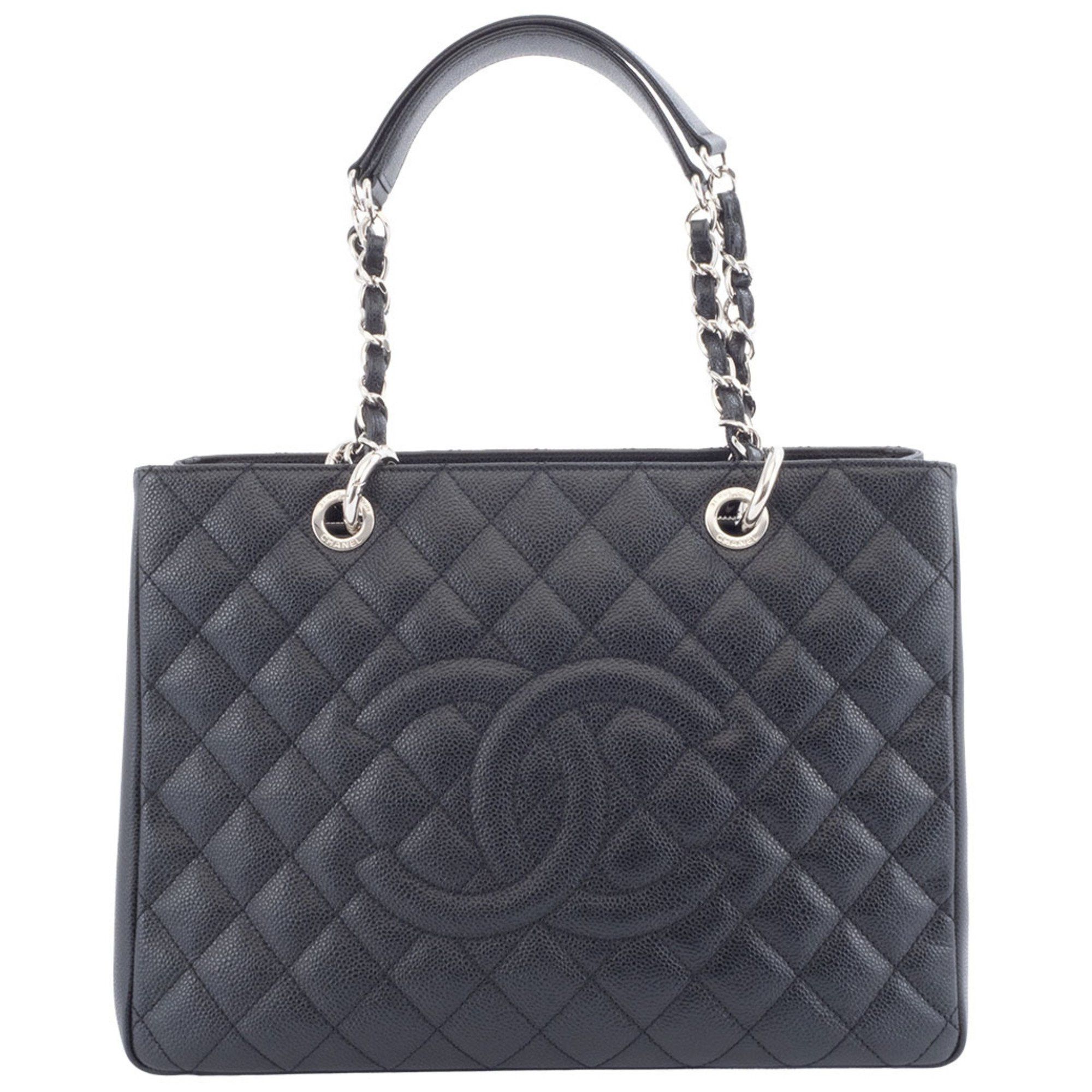 Chanel Caviar Skin Gst Chain Tote Bag A50955 Black Women's Silver Hardware Chanel