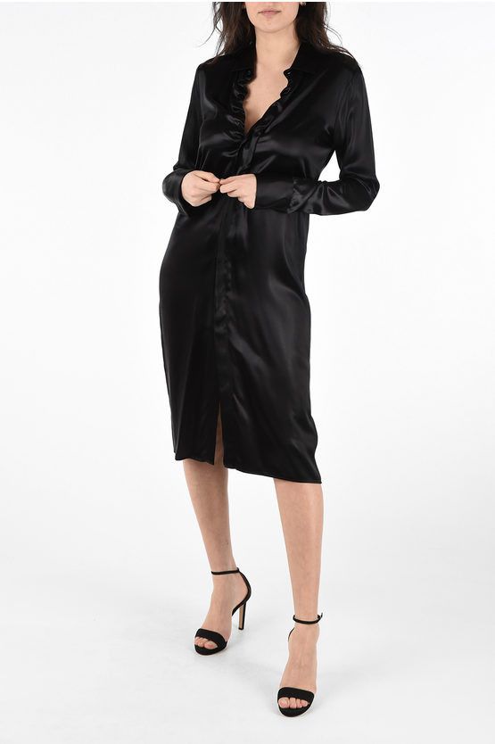 image of Bottega Veneta Long Sleeve Shirtdress With Hidden Closure in Black, Women's (Size Small)