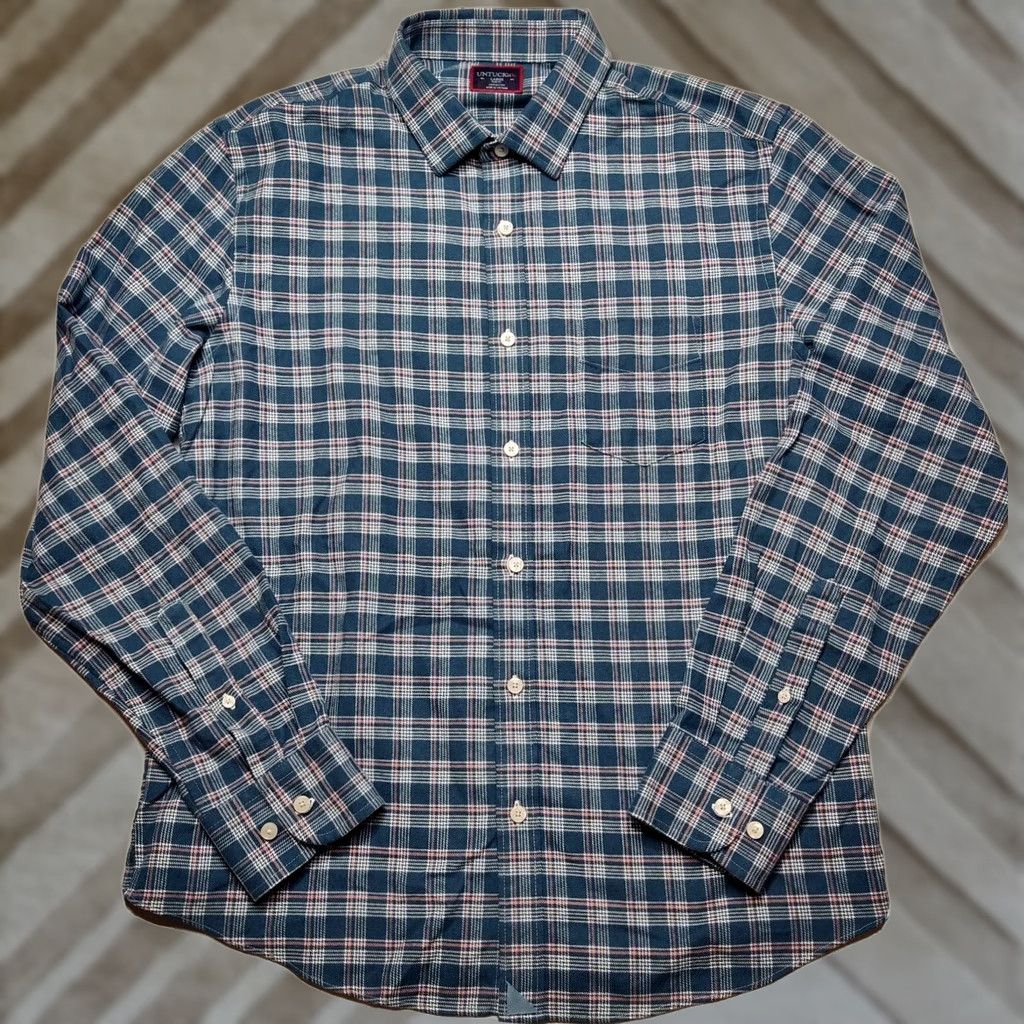 UNTUCKit UNTUCKit Balthazar Men L Blue Plaid Slim Fit Cotton Flannel Shirt Size US L / EU 52-54 / 3 - 1 Thumbnail