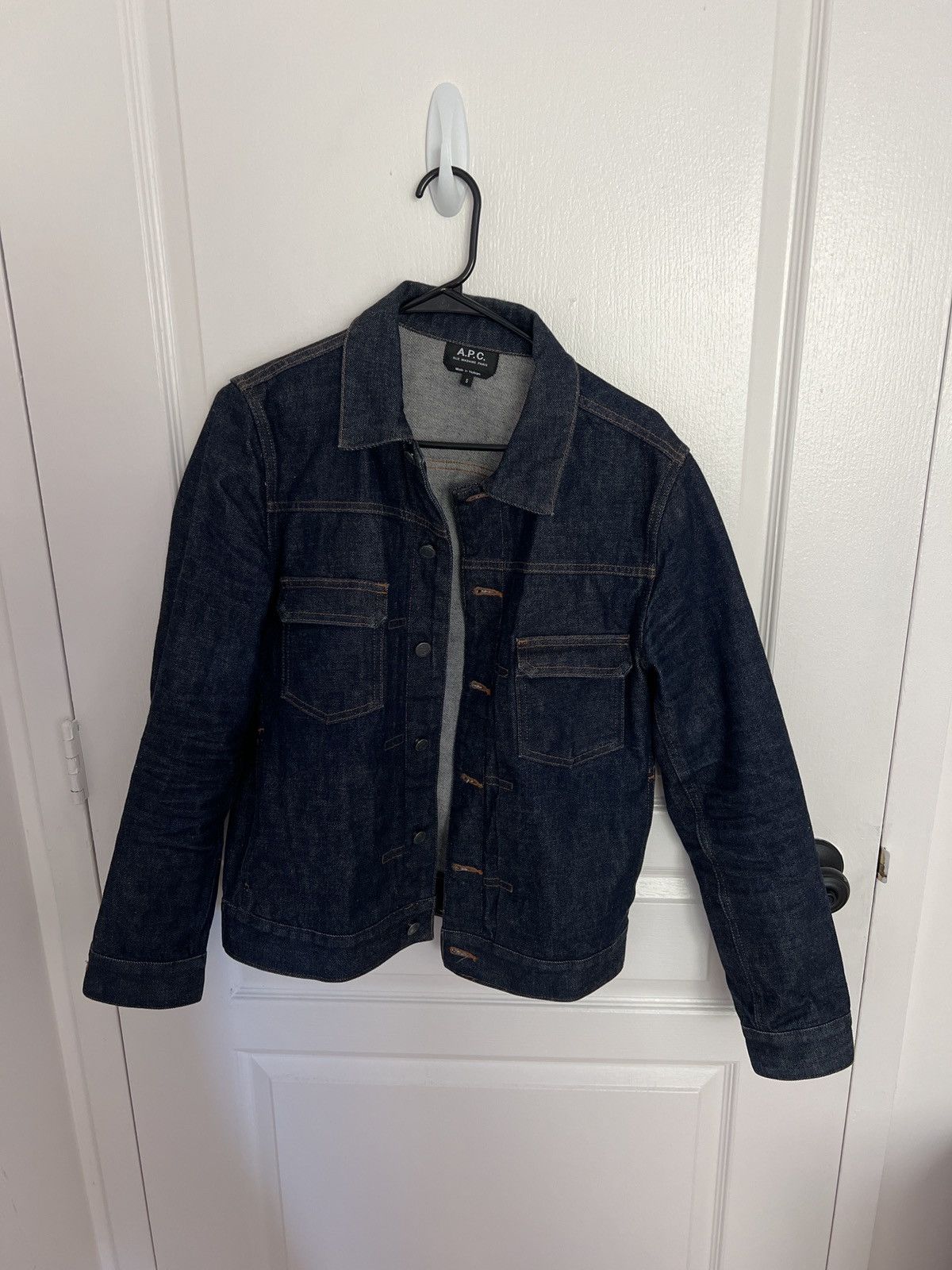 Image of A P C Raw Denim Jacket in Indigo, Men's (Size Small)