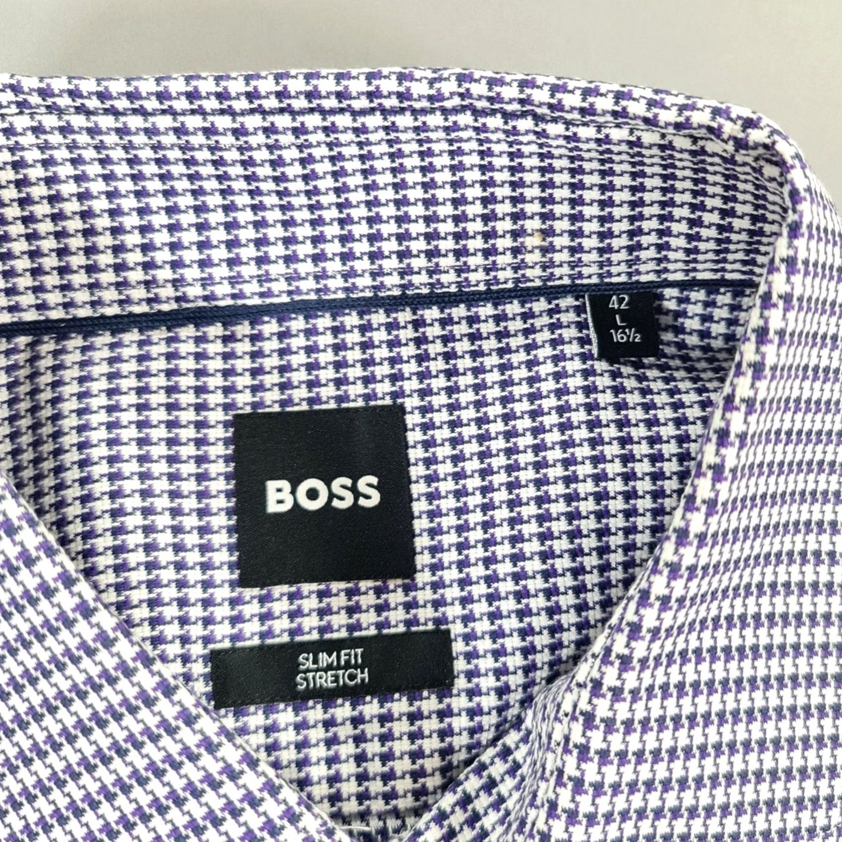 Hugo Boss HUGO BOSS Shirt Purple Large 16.5 Slim Houndstooth Stretch H Hank Spread Mens Shirt Regular Button-Up Long Sleeve Collared Vintage No Size US L / EU 52-54 / 3 - 3 Thumbnail