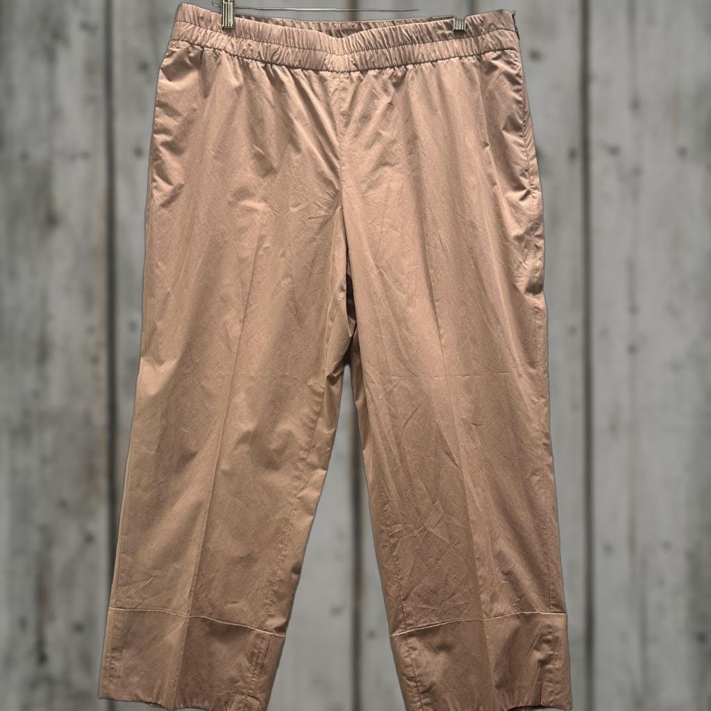 Akris Punto Pants Womens 14 Brown Ankle Straight Leg Elastic Waist Lined Cupro Pants