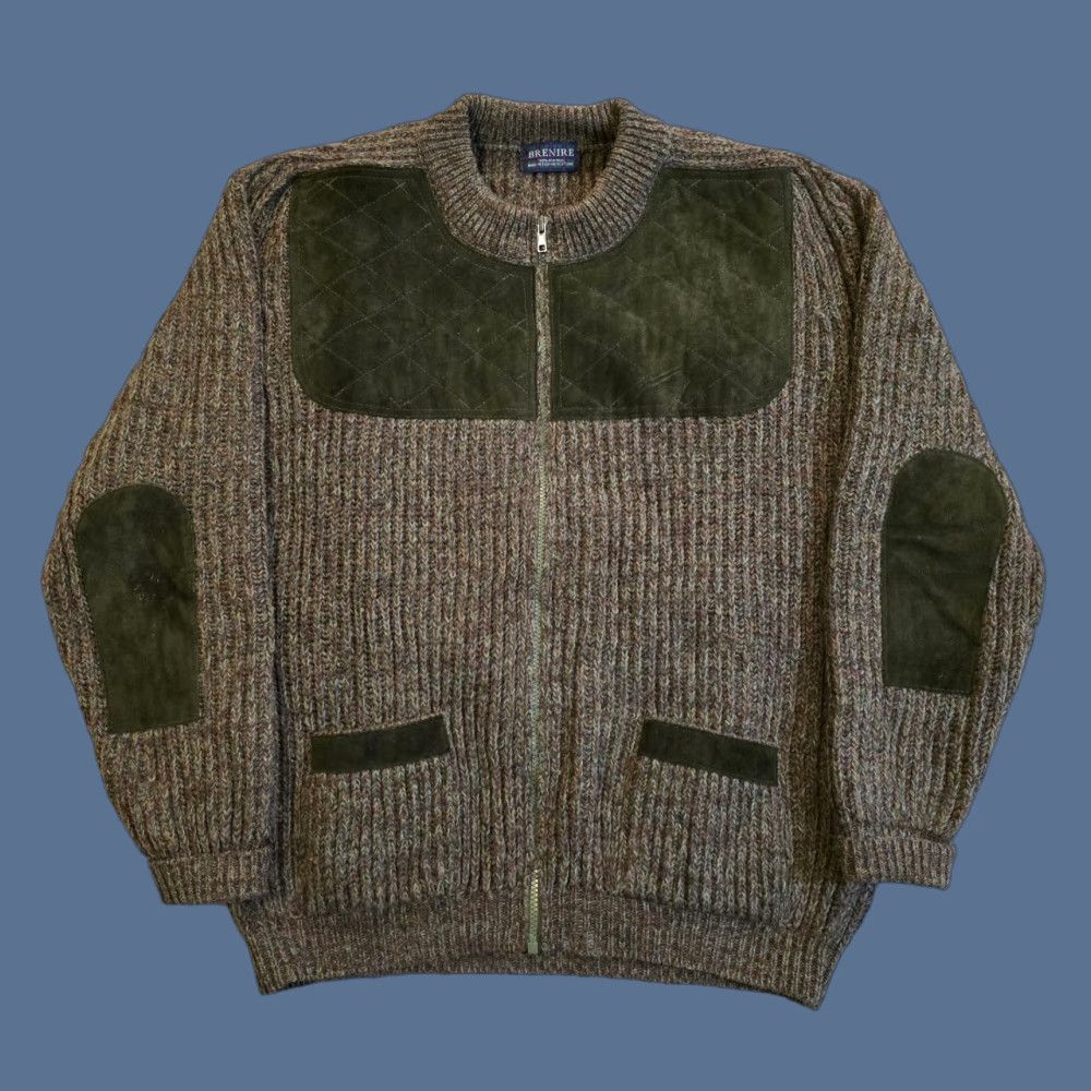 Vintage VINTAGE Brenire Wool Sweater Brown Green Scotland Suede Patches Full Zip Men's 42 Large Brown Wool Suede Patches Full Zip 90s Mens UK Size US L / EU 52-54 / 3 - 1 Thumbnail