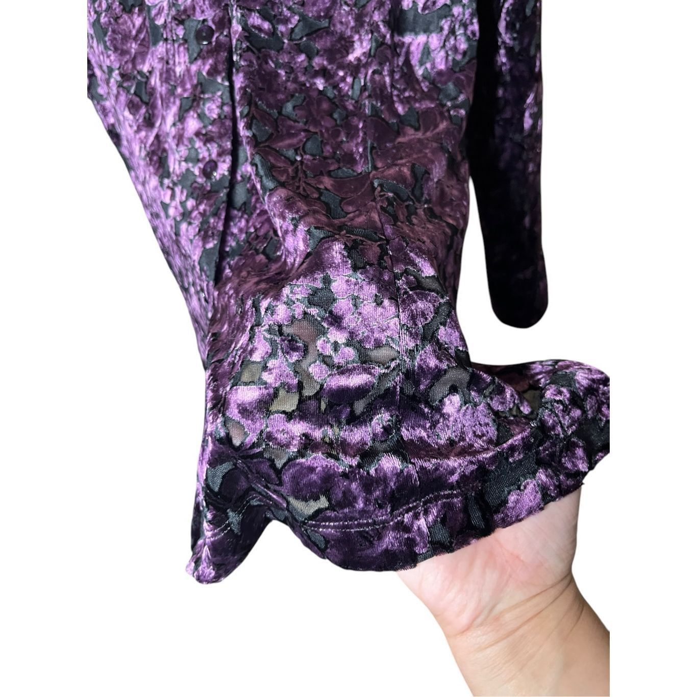 Other Vintage Preston & York Semi Sheer Purple Velvet Long Sleeve Size L / US 10 / IT 46 - 5 Thumbnail