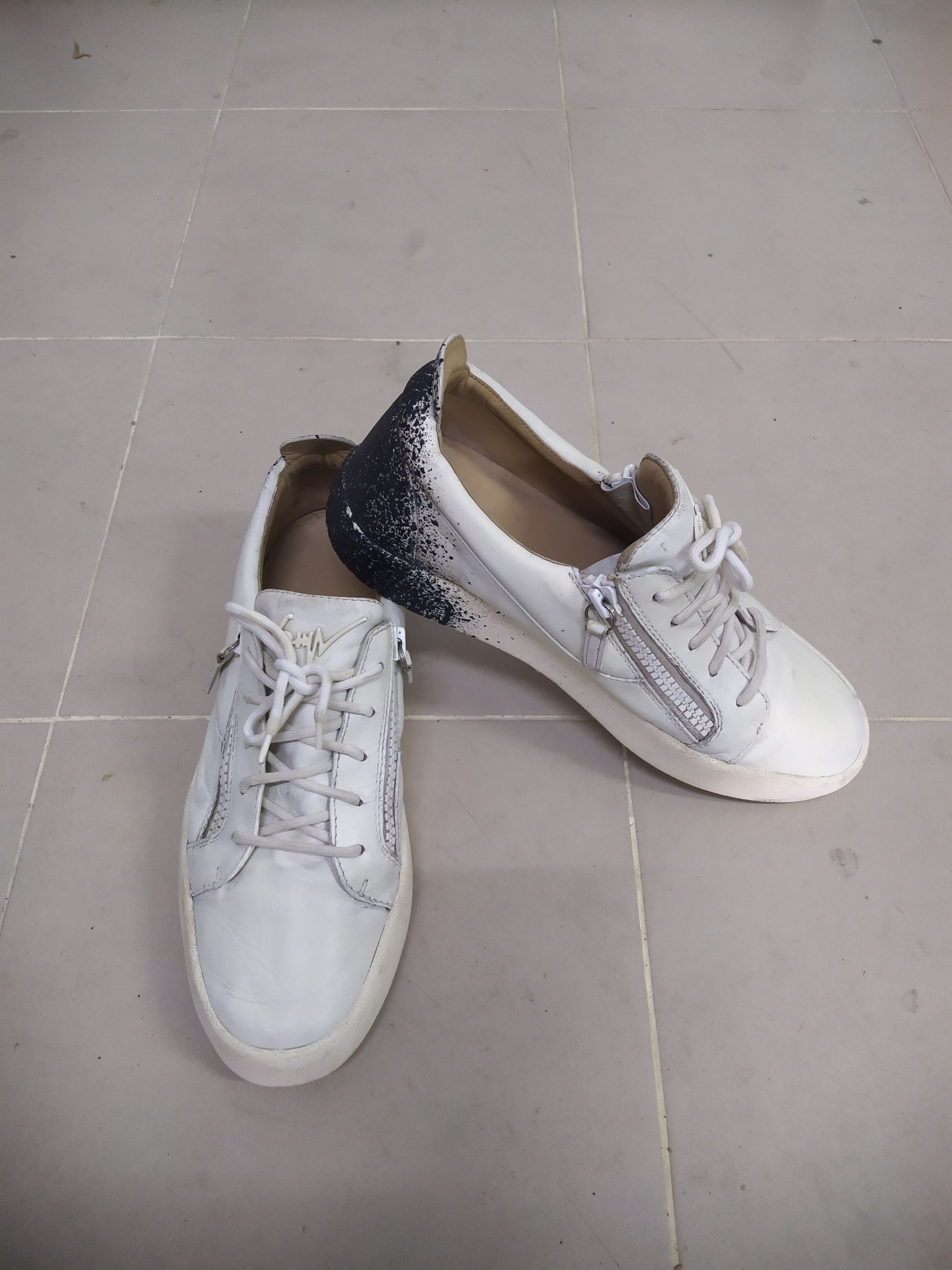 Pre-owned Giuseppe Zanotti Splatter-print Sneakers Vintage Leather In White