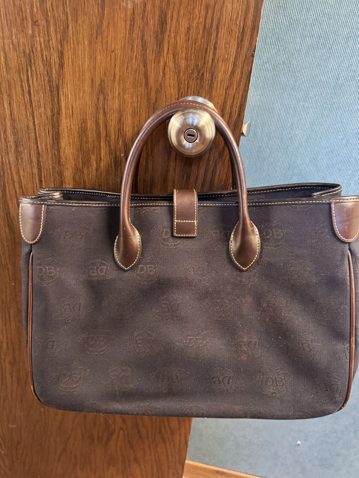 Dooney & Bourke Vintage DB Blue and Brown, Monogrammed Canvas hand bag Size ONE SIZE - 2 Thumbnail